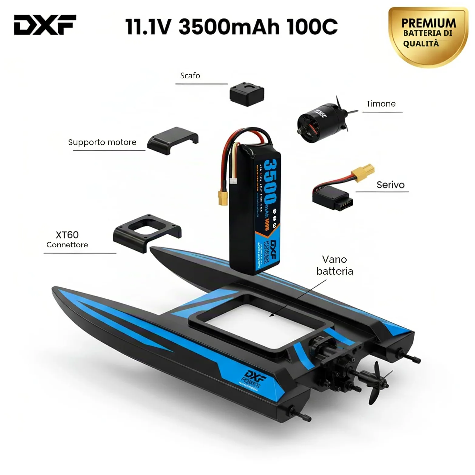 DXF Batteria LiPo 3S 11.1V 3500mAh 100C Spina XT60 Auto RC 1/8 1/10 Truck Buggy Monster Jam Compatta Leggera Potente Gare Racing Modellismo 2 Pezzi