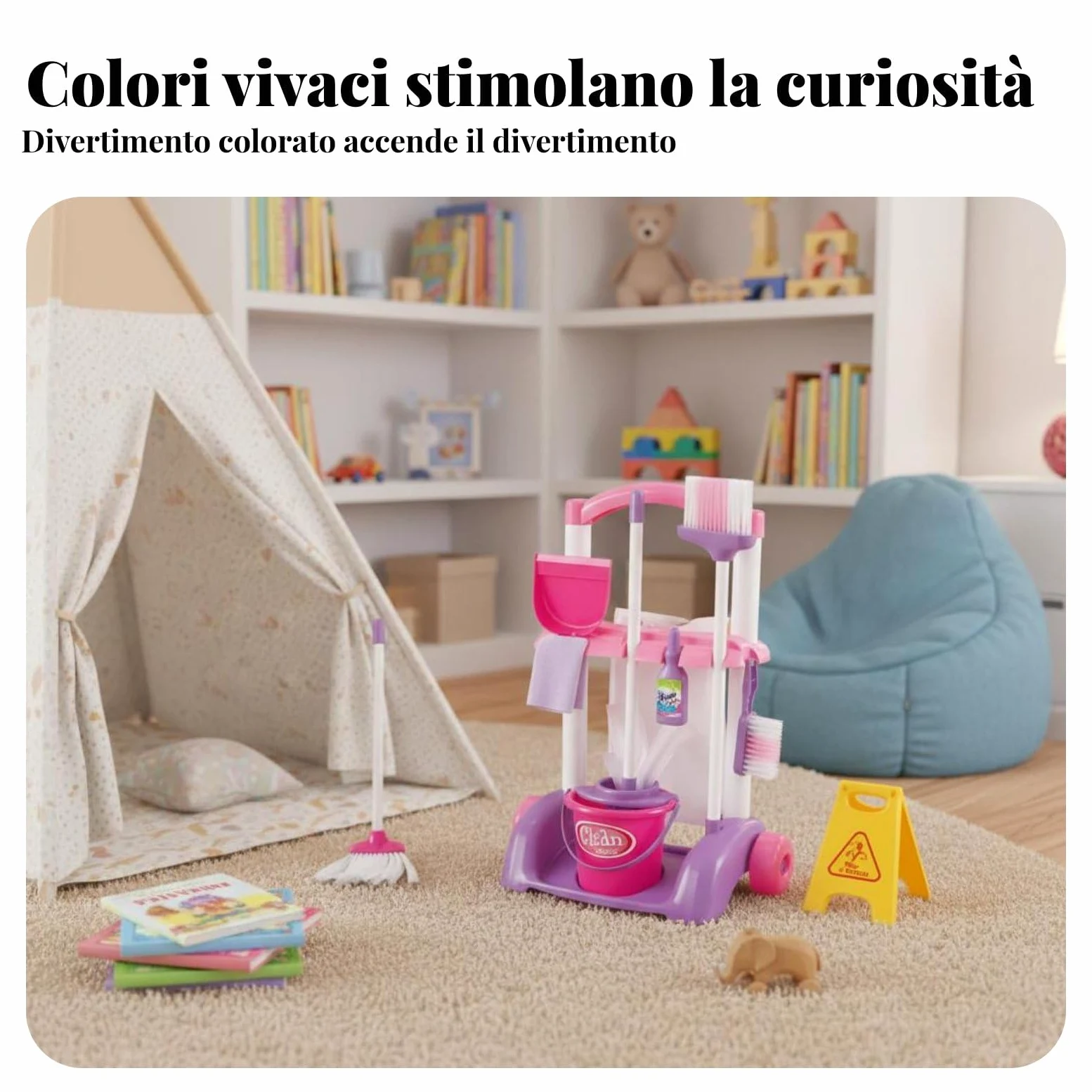 Children Set Giocattolo Pulizia Carrello Accessori Finti Plastica Solida Funzione Educativa Organizzazione Facile Adatto per Giochi di Imitazione Bambini E Attività Domestiche , 66735 Set Rosa