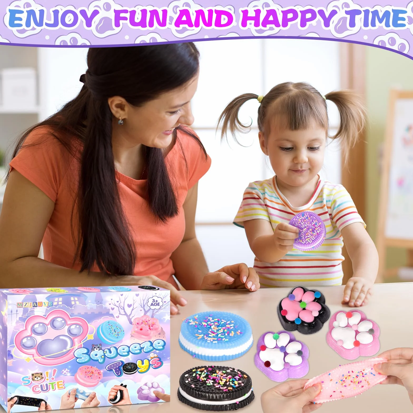 4 pezzi giocattolo per stringere zampa di gatto, 4 pezzi Squishy Oreo, Taba Squishy Kit, Squeeze Toys, Kawaii Squishys Giocattoli, Giocattoli antistress per bambini e adulti, Natale