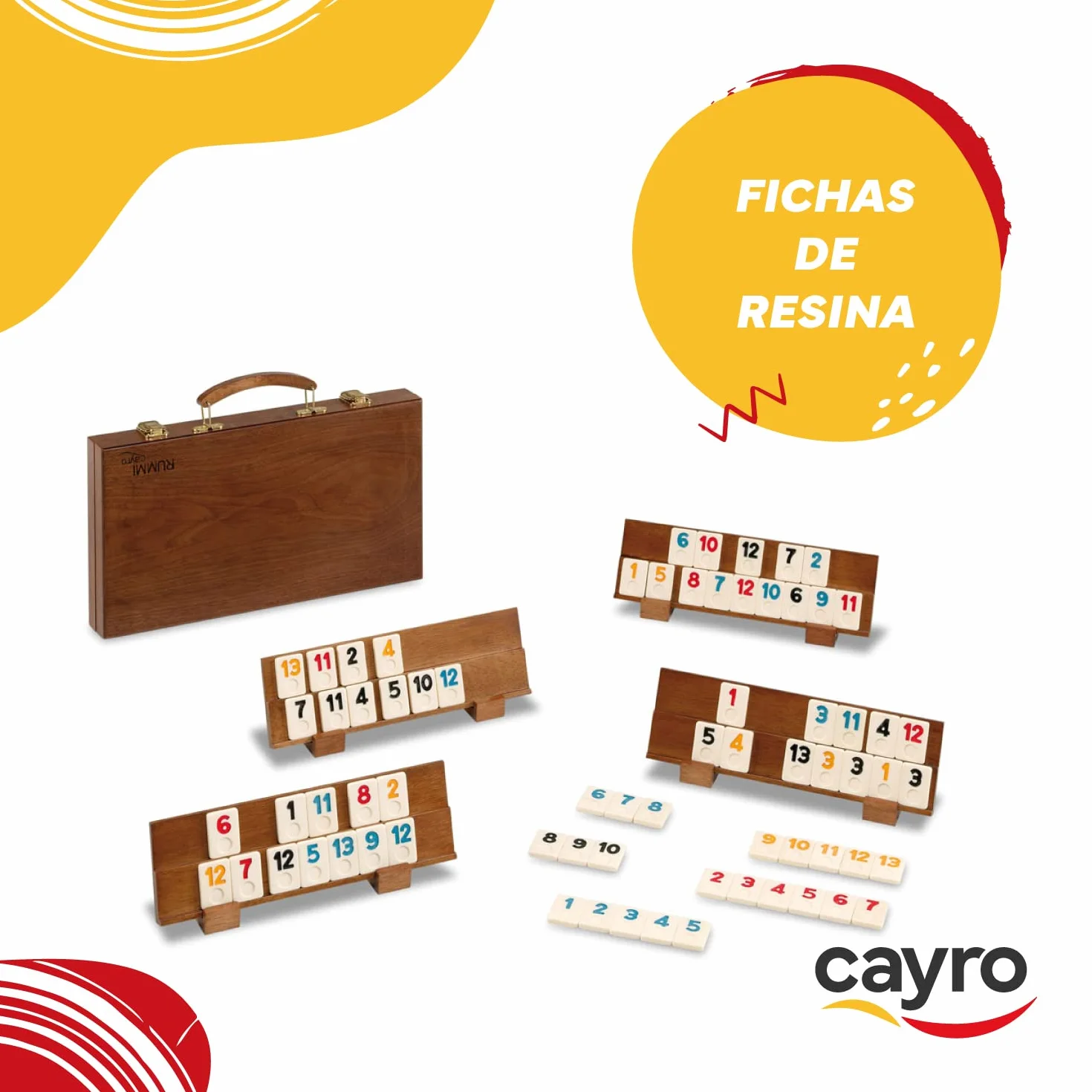 Cayro - Rummi Classic - Modello Elegante - + 8 - Divertente Gioco Da Tavolo - Ideale Per Bambini E Adulti - Valigetta E 4 Supporti In Legno - Da 2 A 4 Giocatori
