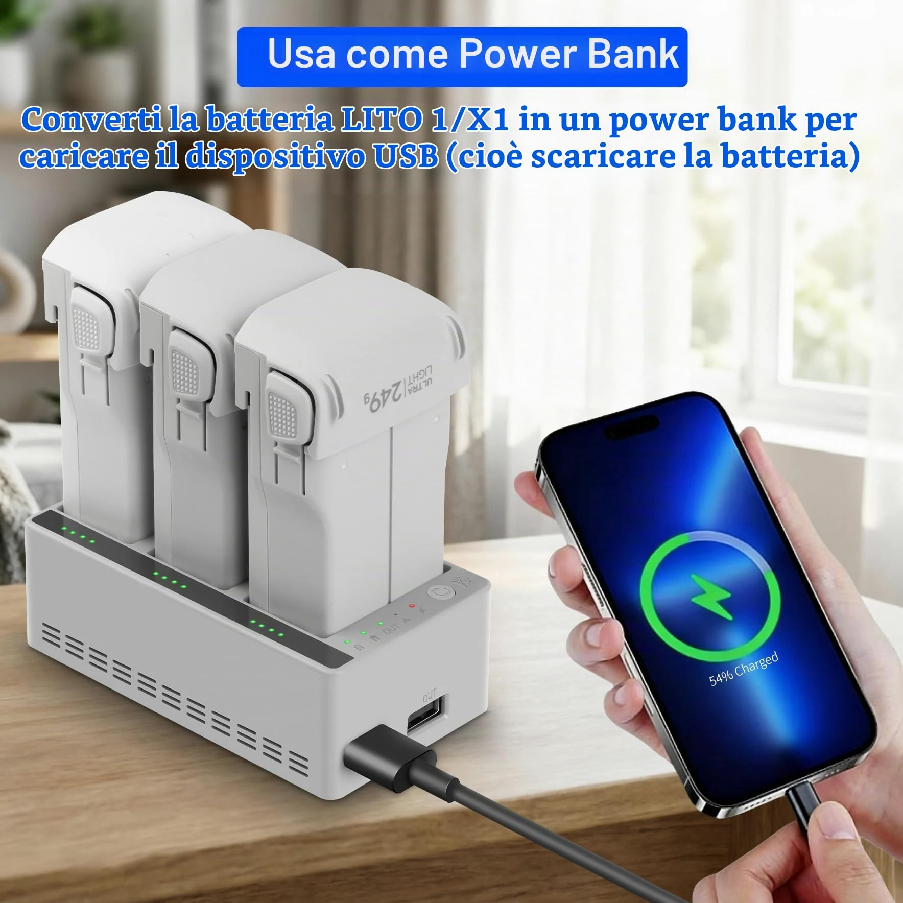 Caricabatterie da 100 W rapido per DJI Lito 1 X1, stazione di ricarica bidirezionale, hub di ricarica, carica 3 batterie, accessorio per la ricarica della batteria del drone