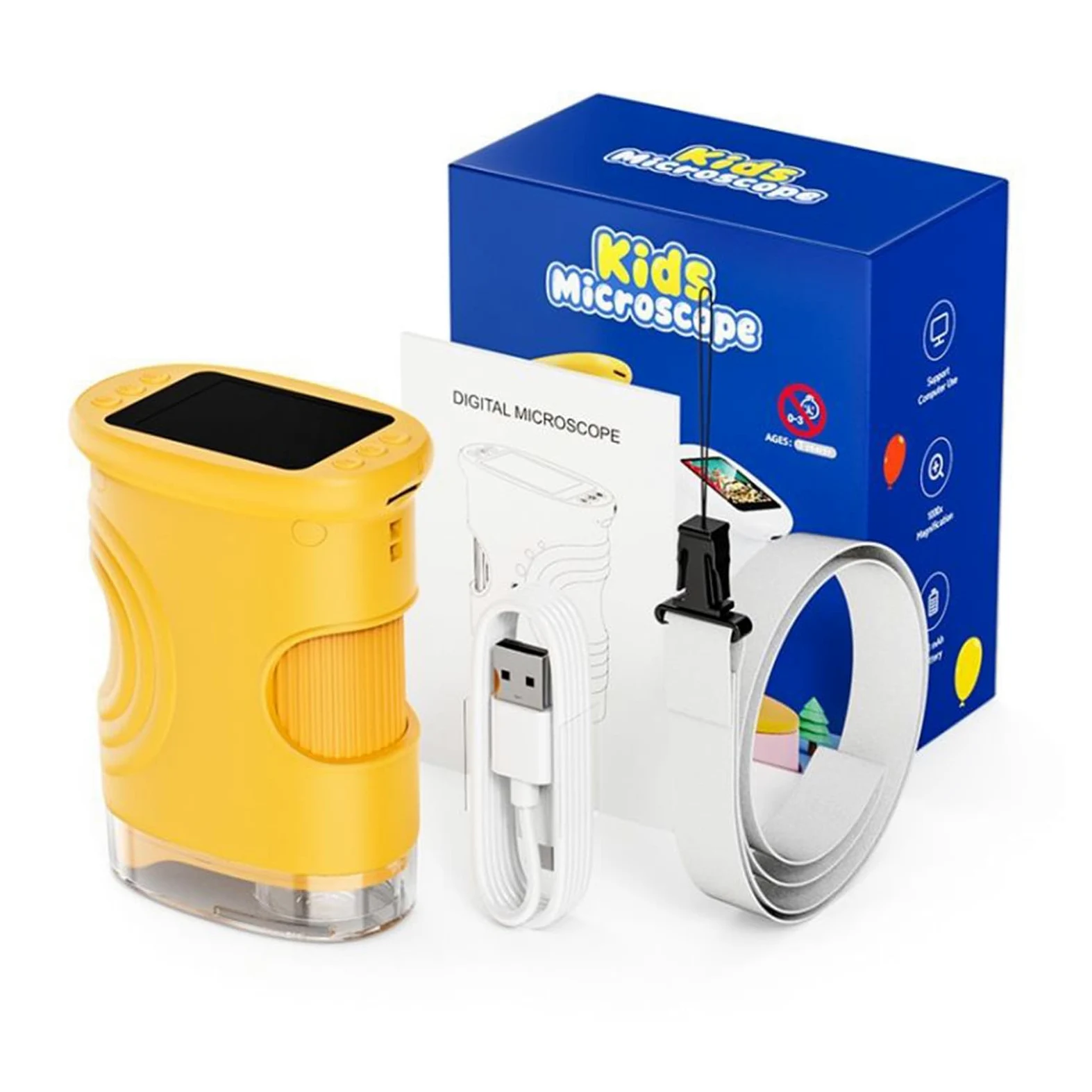 Microscopio Digitale per Bambini 1000X Giocattoli Educativi Ricaricabili | Microscopio Digitale Portatile Con Schermo Da 5 Cm per Ragazzi Laboratorio Casa Scuola Natura All'aperto Bambini e