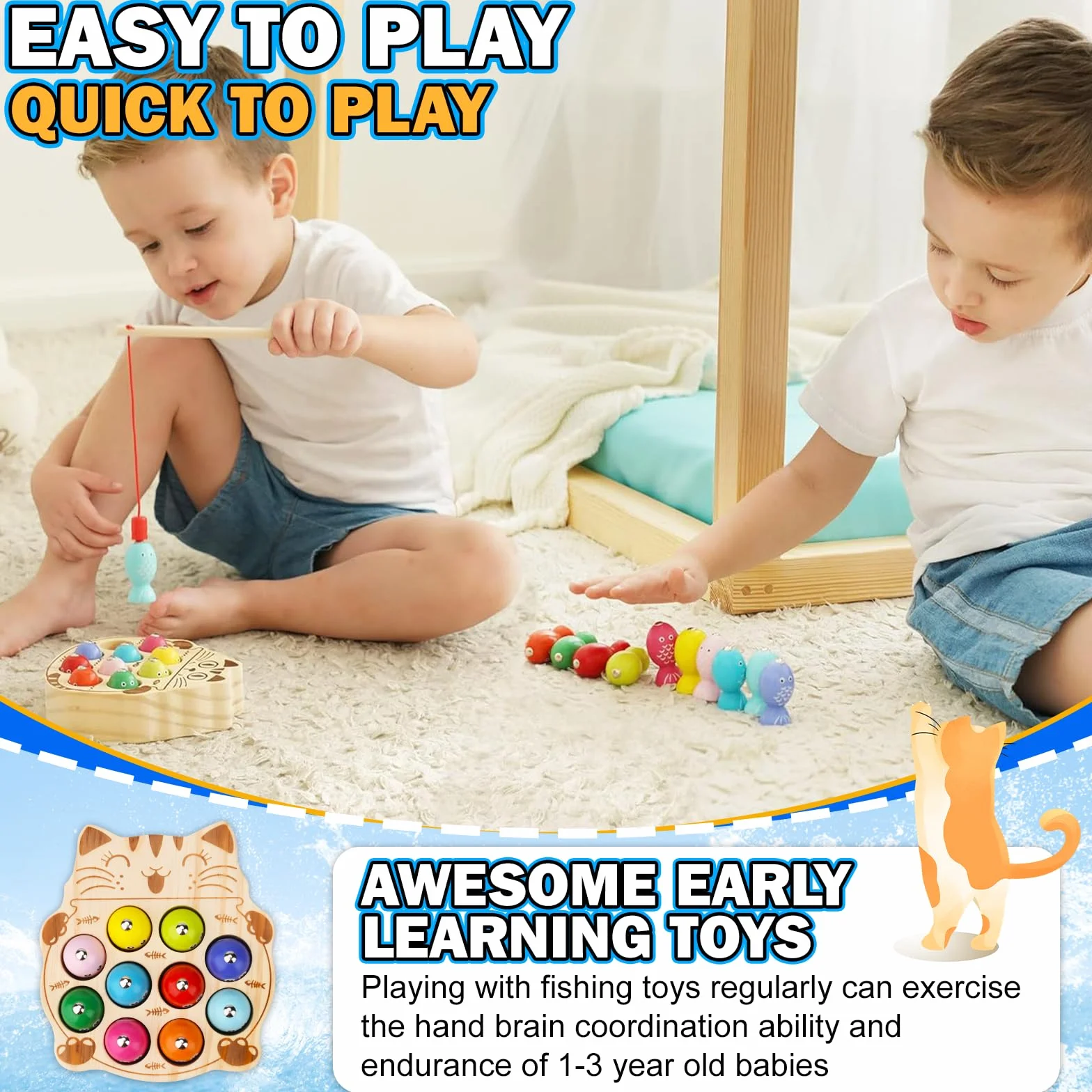 UCAMP Giochi Montessori Magnetici di Pesca Giocattoli 2 Anni Legno Educativo 2 in 1 Compleanno Regalo per Bambini Ragazzi