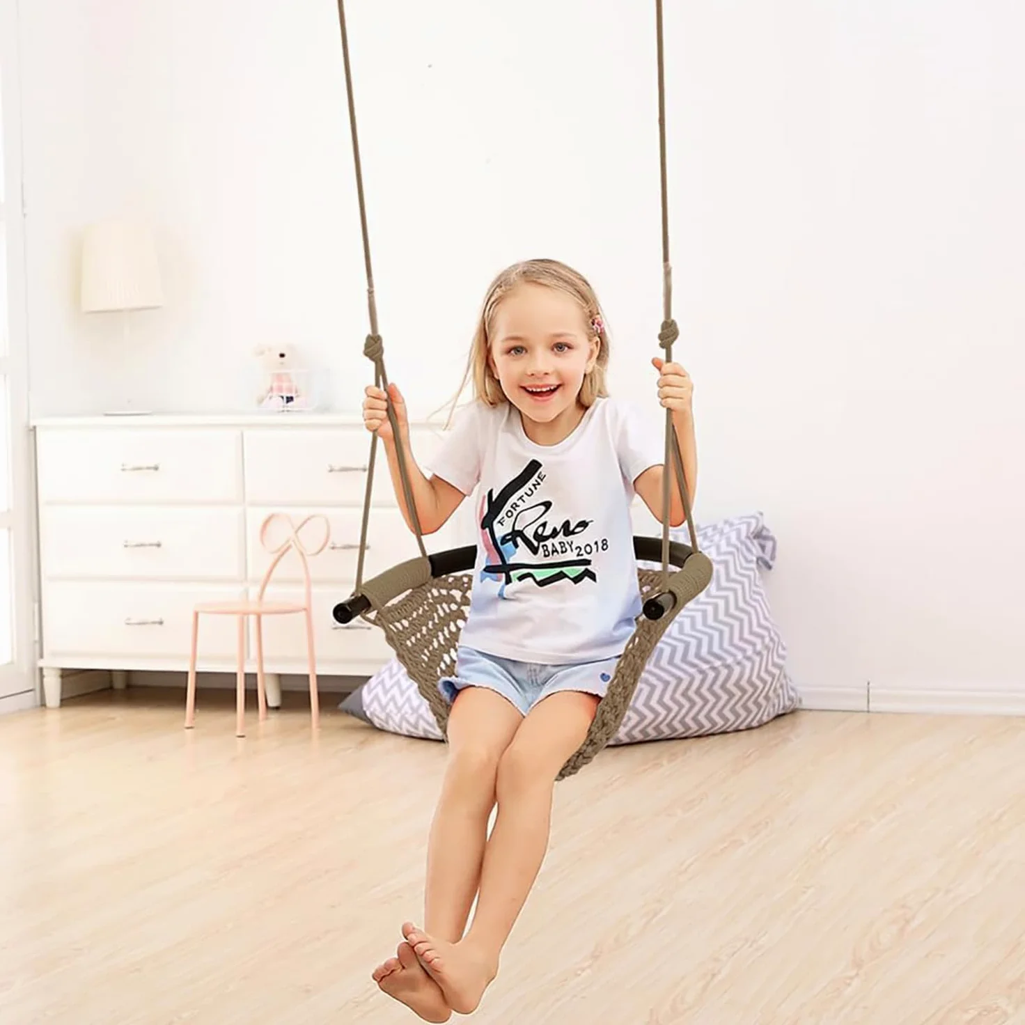 Altalena da Giardino per Bambini con Corde Regolabili, Altalena Per Bambini Lavorata A Mano, Ideale Per Alberi, Interni All'aperto, Parco Giochi, Cortile (KHAKI)