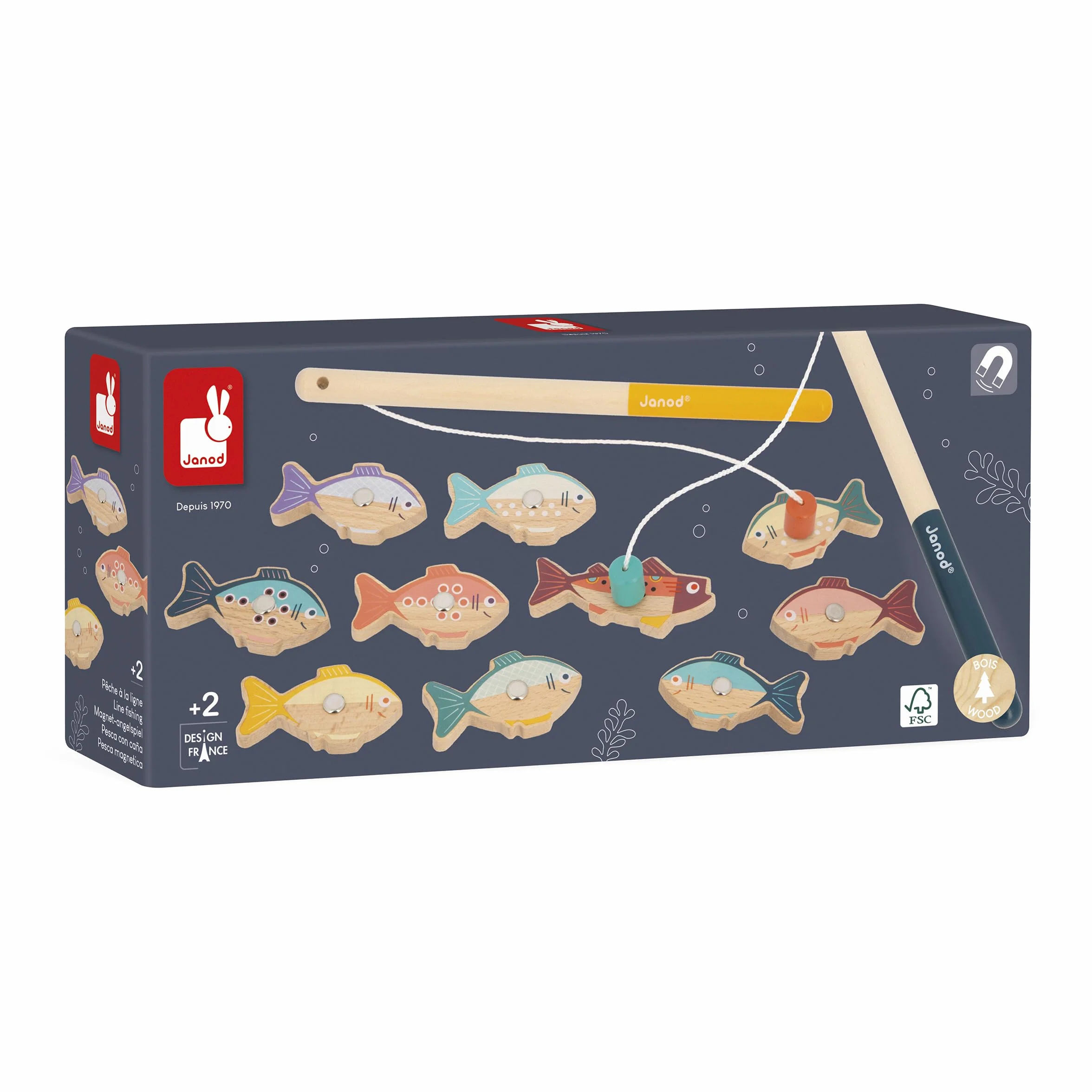 Janod Gioco di Pesca con Canna in Legno 2 Canne 10 Pesci 1-2 Giocatori Educativo dai 2 Anni