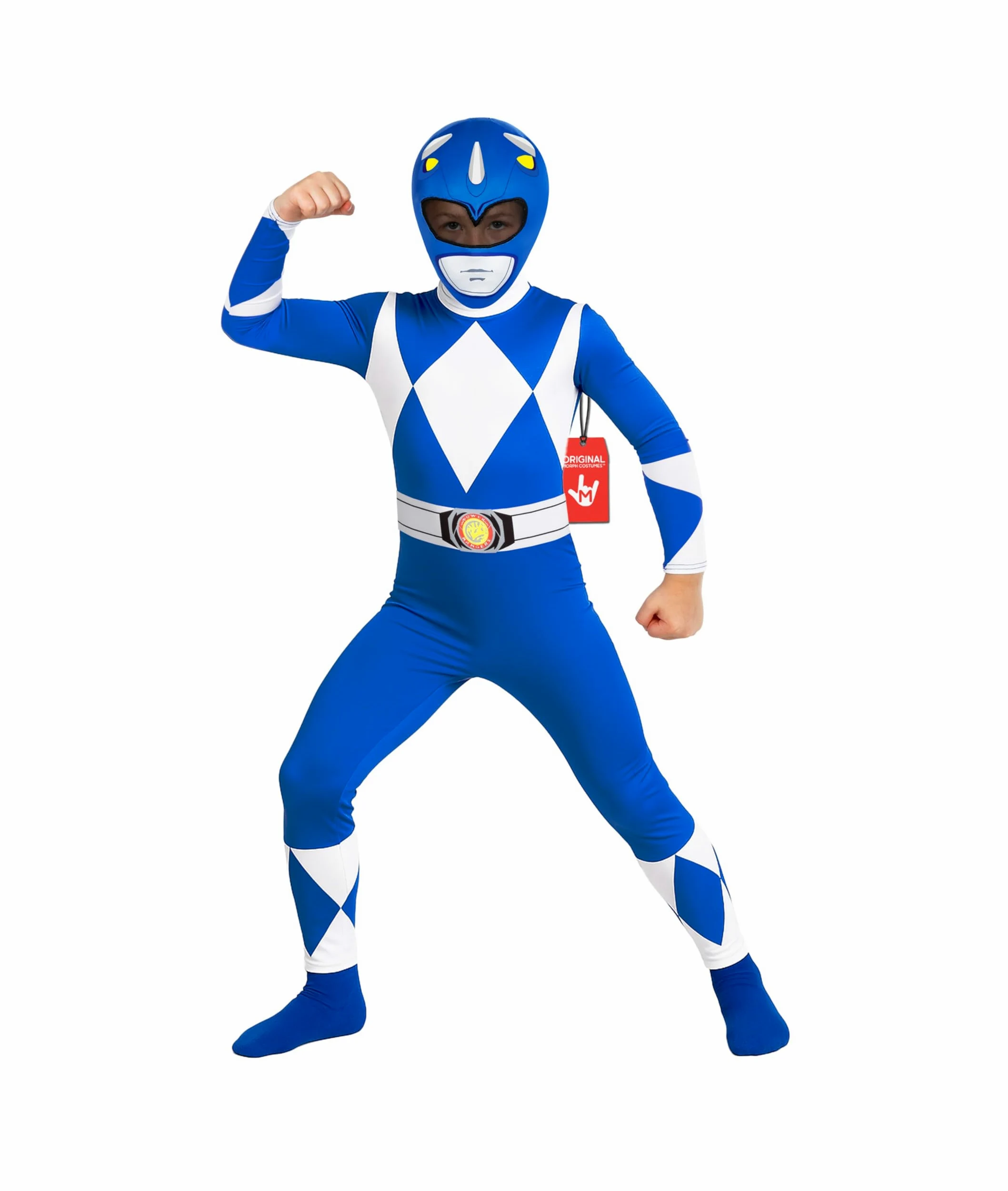 Morphsuits Costume Power Rangers Blu Bambini, Costume Halloween Bambini | Tuta Integrale con Cappuccio, Design Ranger Blu, Chiusura con Zip, Perfetto per Halloween, Ideale per il Cosplay