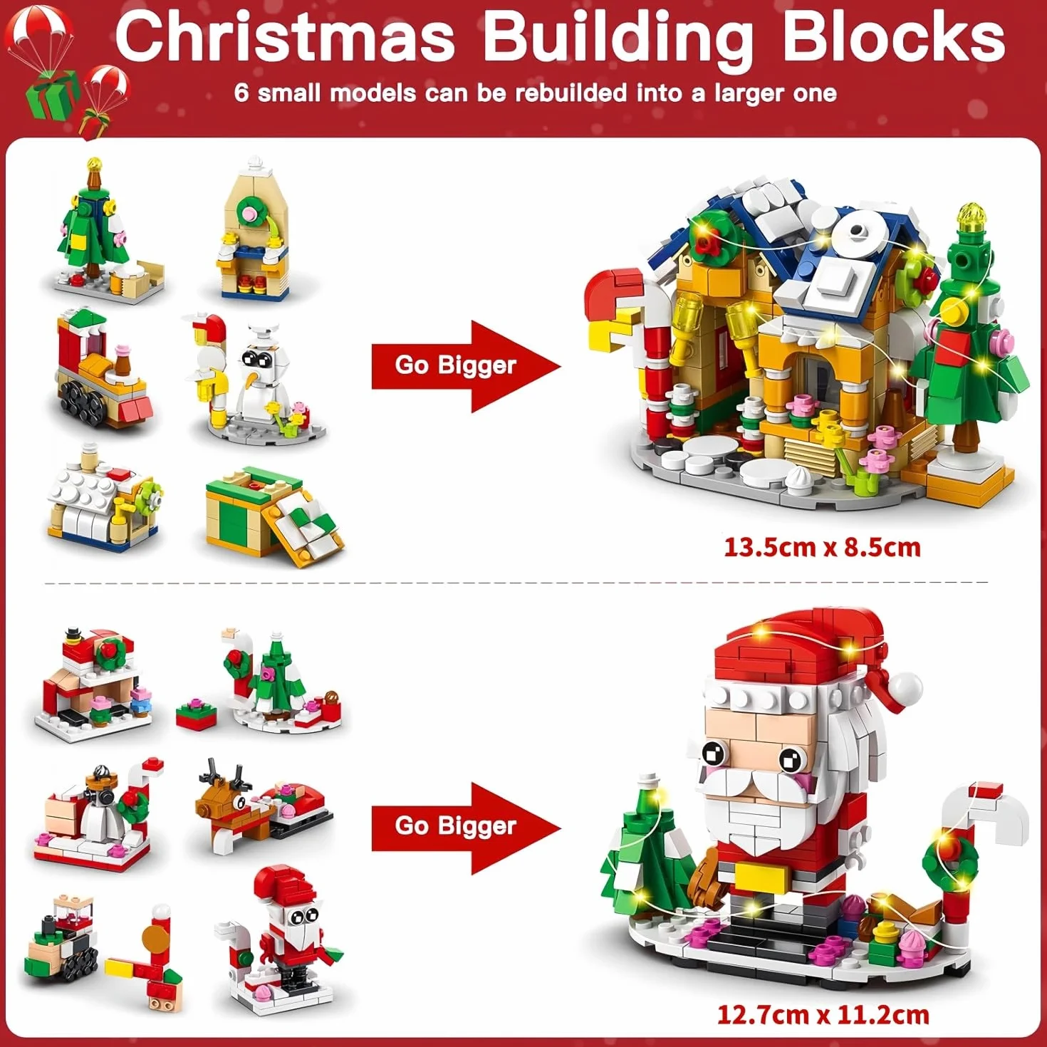 KAHEIGN Calendario Dell'avvento 2025, Conto alla Rovescia di Natale di 24 Giorni con 1123 Pezzi 6 in 1 Treno Babbo Natale Casa Albero Blocchi da Costruzione per Bambini Natales Regali Bomboniere