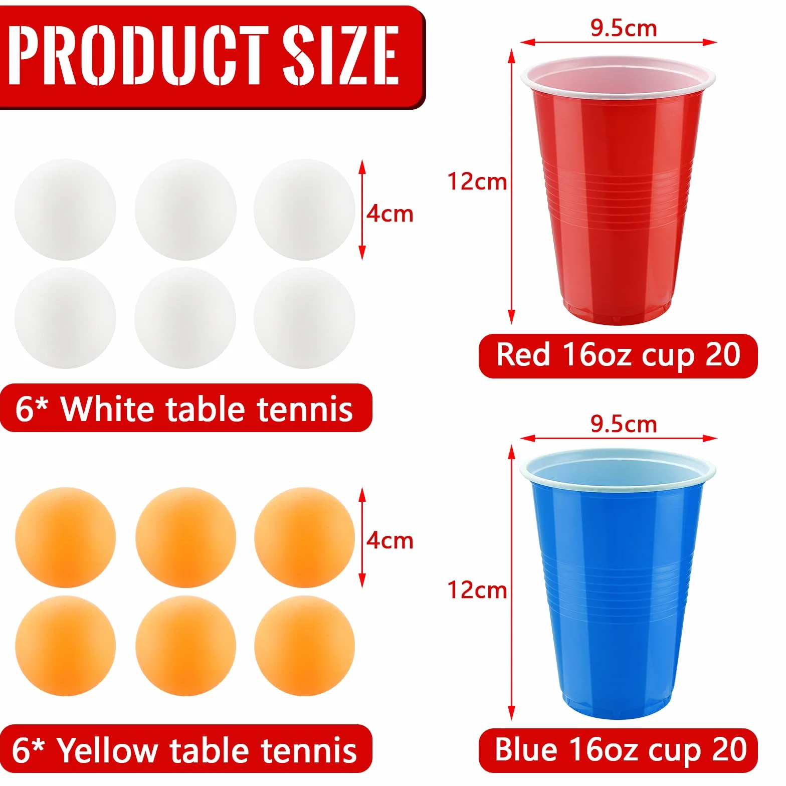 Set di Bicchieri da Birra Pong, 40 Bicchieri Beer Pong(500ml) e 12 Palline da P ing Pong, Bicchieri riutilizzabili, per Giochi di bevute, Feste, Compleanni, Festival, Matrimoni, Campeggio