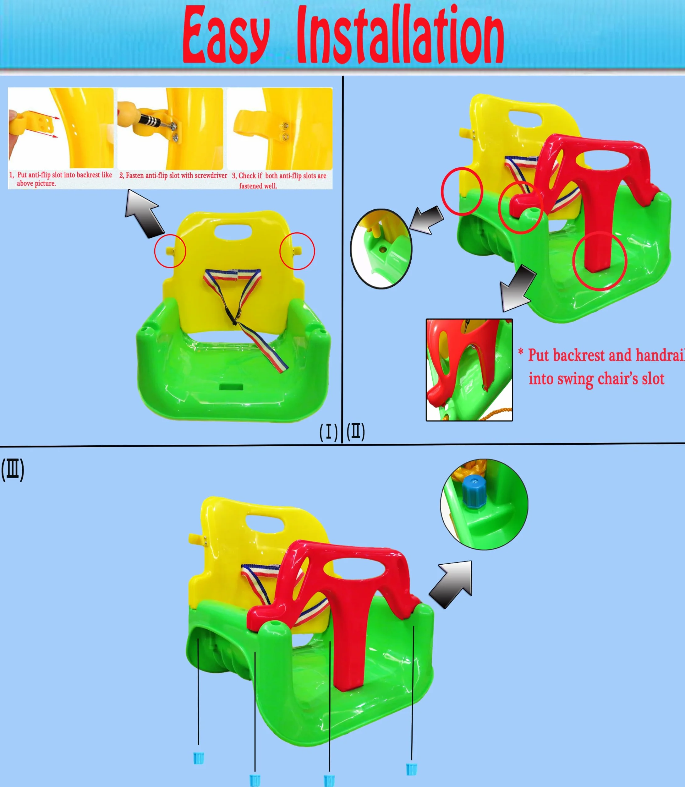 Altalena pieghevole 3 in 1 da neonato a adolescente versione di aggiornamento con moschettoni per giardino di casa, patio, giochi all'aperto (sedia verde + corrimano verde)