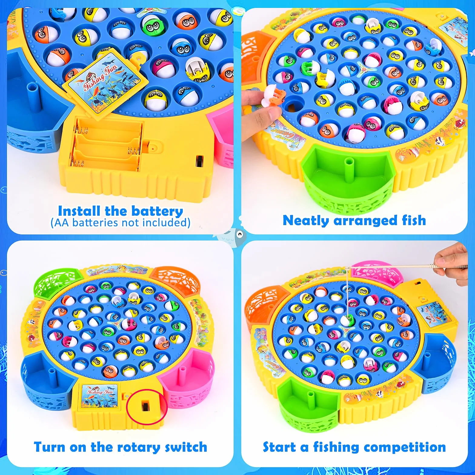Euakee Gioco Pesca Bambini Montessori 45 Pesciolini 4 Canna da Pesca Musicale Elettrico Giocattolo Educativo Interattivi 3 4 5 6 Anni