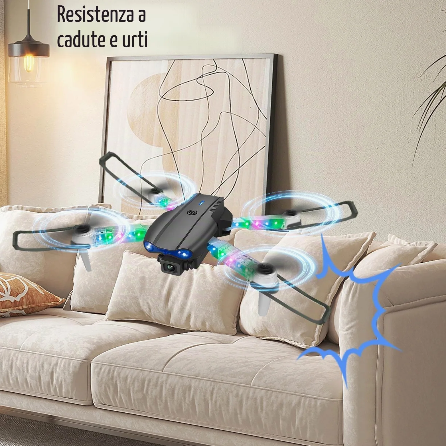 OBEST Drone con Telecamera per Principiante,Mini Drone Professionale con Luce LED Colorata,Wifi FPV Pieghevole RC Quadcopter,Capovolgimento 3D,Atterraggio e Volo con un Clic