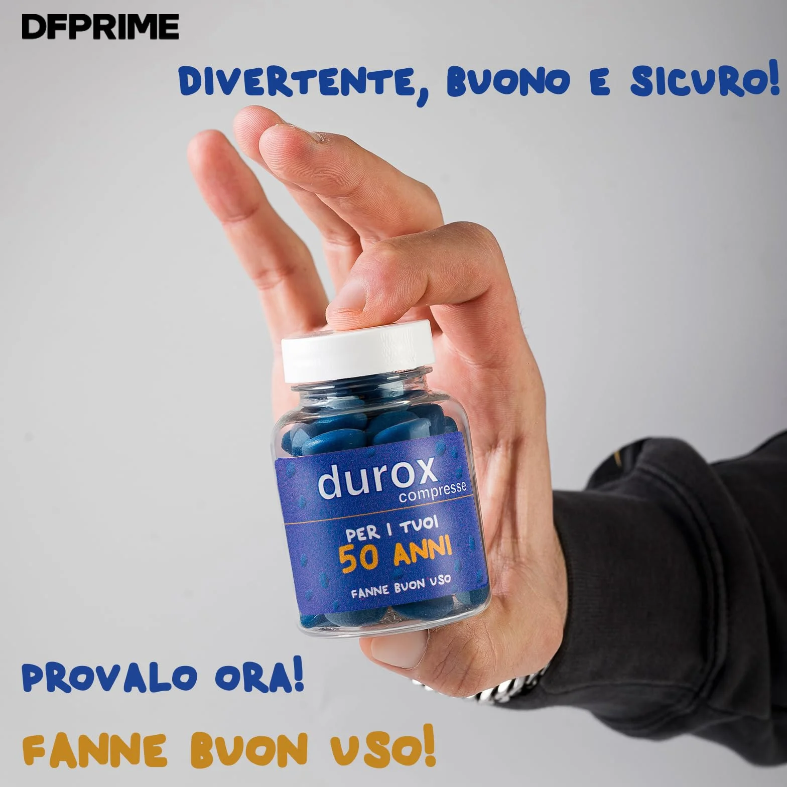 DUROX Compresse Blu 50 Anni – Scherzo Wiagras Goliardico per Uomo – Idea Regalo Divertente Compleanno 50 anni – Confetti Blu al Cioccolato – FANNE BUON USO