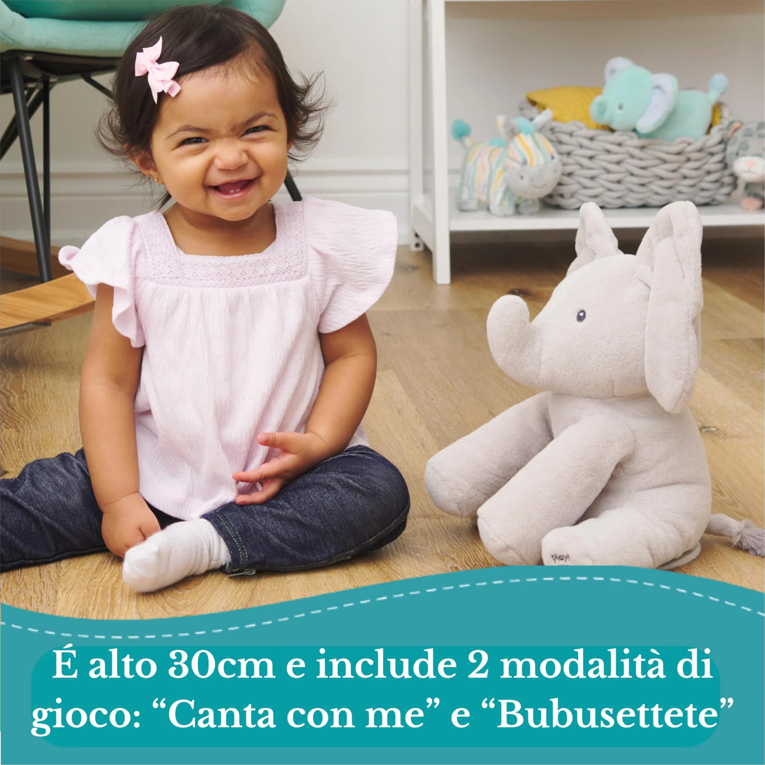GUND Flappy Elefantino Peluche Interattivo, Canta e Parla in Italiano, Muove le Orecchie, Peluche di 30.5 cm, Peluche per Bambini, 10+ Mesi