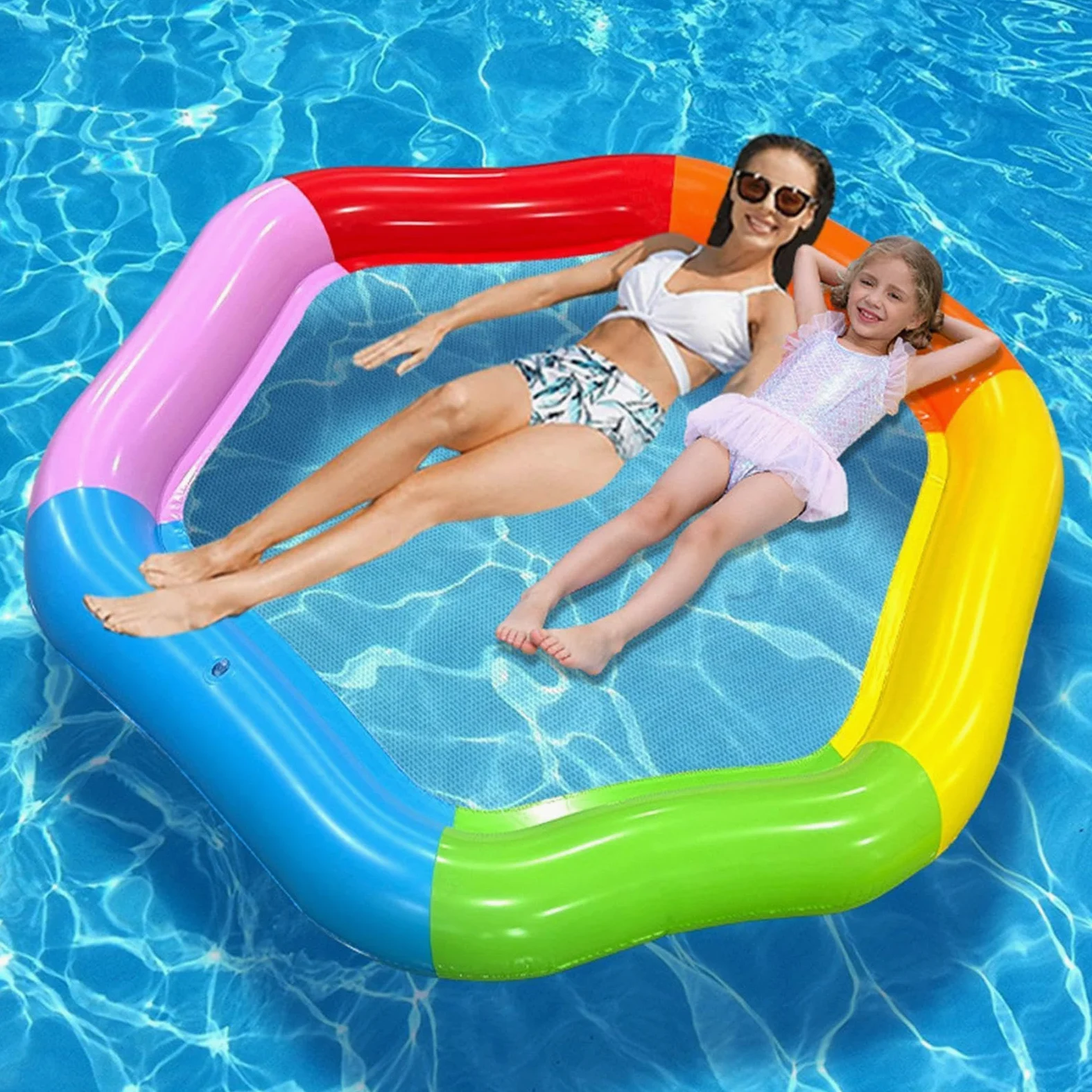 Materassino Gonfiabile Da Piscina Per Adulti Tappeto Gonfiabile Colorato | Galleggiante con Rete Per Lago Mare Spiaggia Fiume Campeggio Interno Esterno All'Aperto Donne Uomi