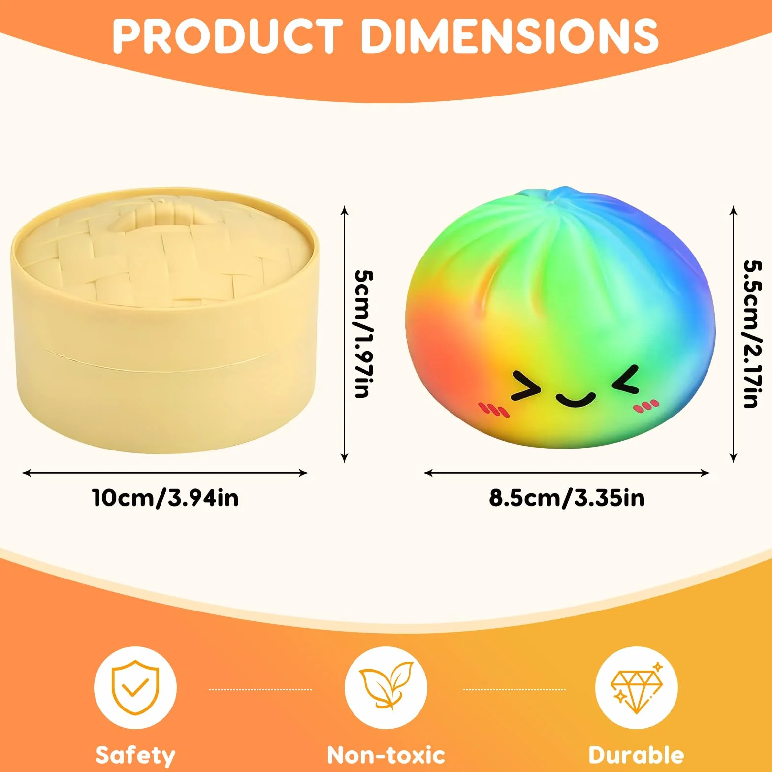 Dumpling Squishy con Vaporiera 9,5 cm, Glitter Squishy Dumpling Mystery, Giocattolo Anti-Stress Slow Rising Bao Bun Balla Antistress (Rainbow)