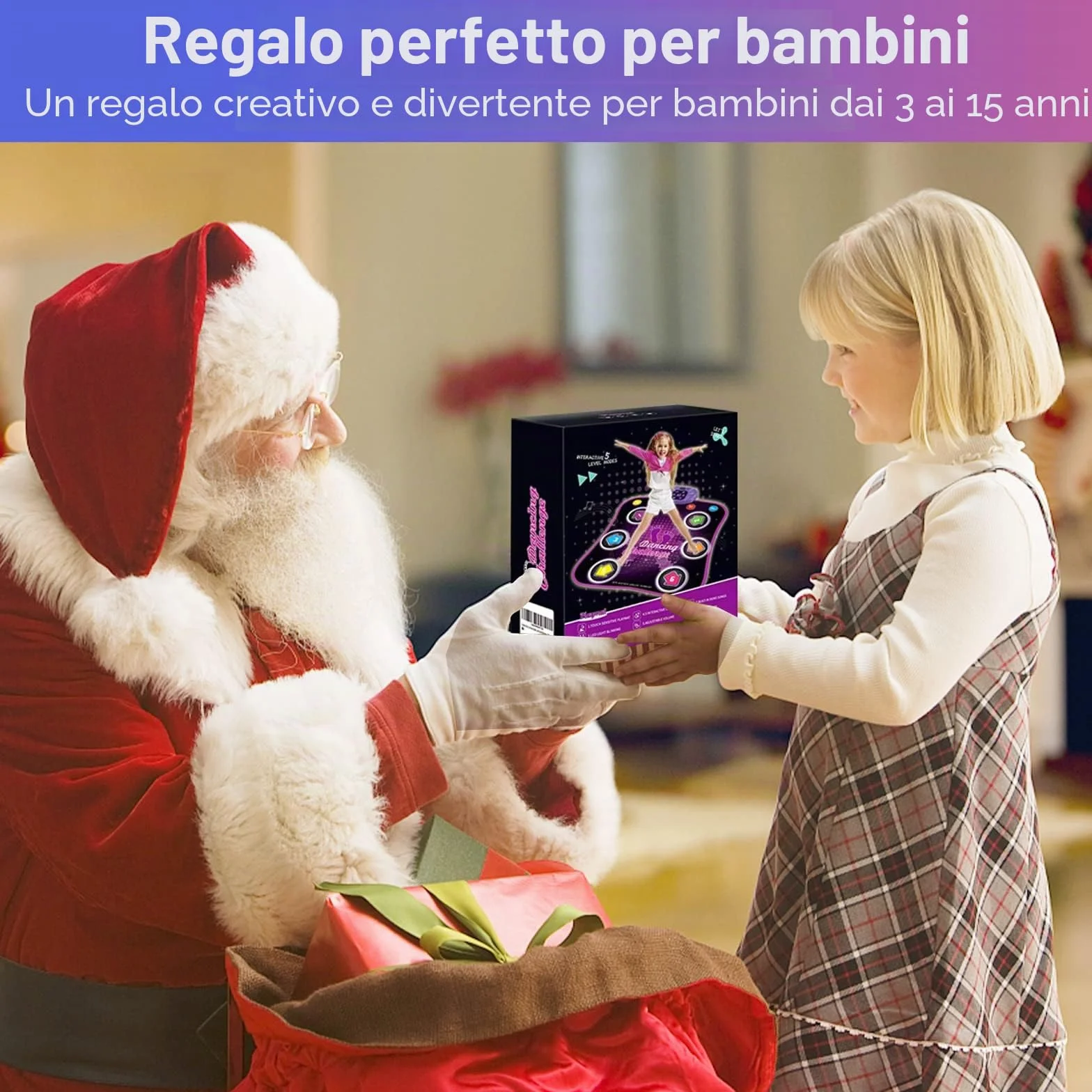 Bambini Tappetino da Ballo Bluetooth con 6 Luci Frecce, Elettronico Musica Dance Mat Volume Regolabile 3-8+ Anni Regalo Natale