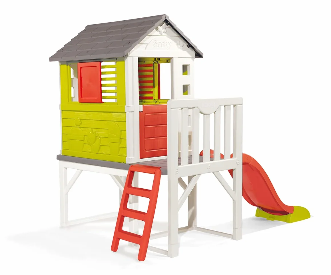 Smoby - Casetta Su Palafitte, 7600810800, + 2 Anni, con Scivolo, Scaletta e Barriera di Protezione, Trattamento Anti Uv