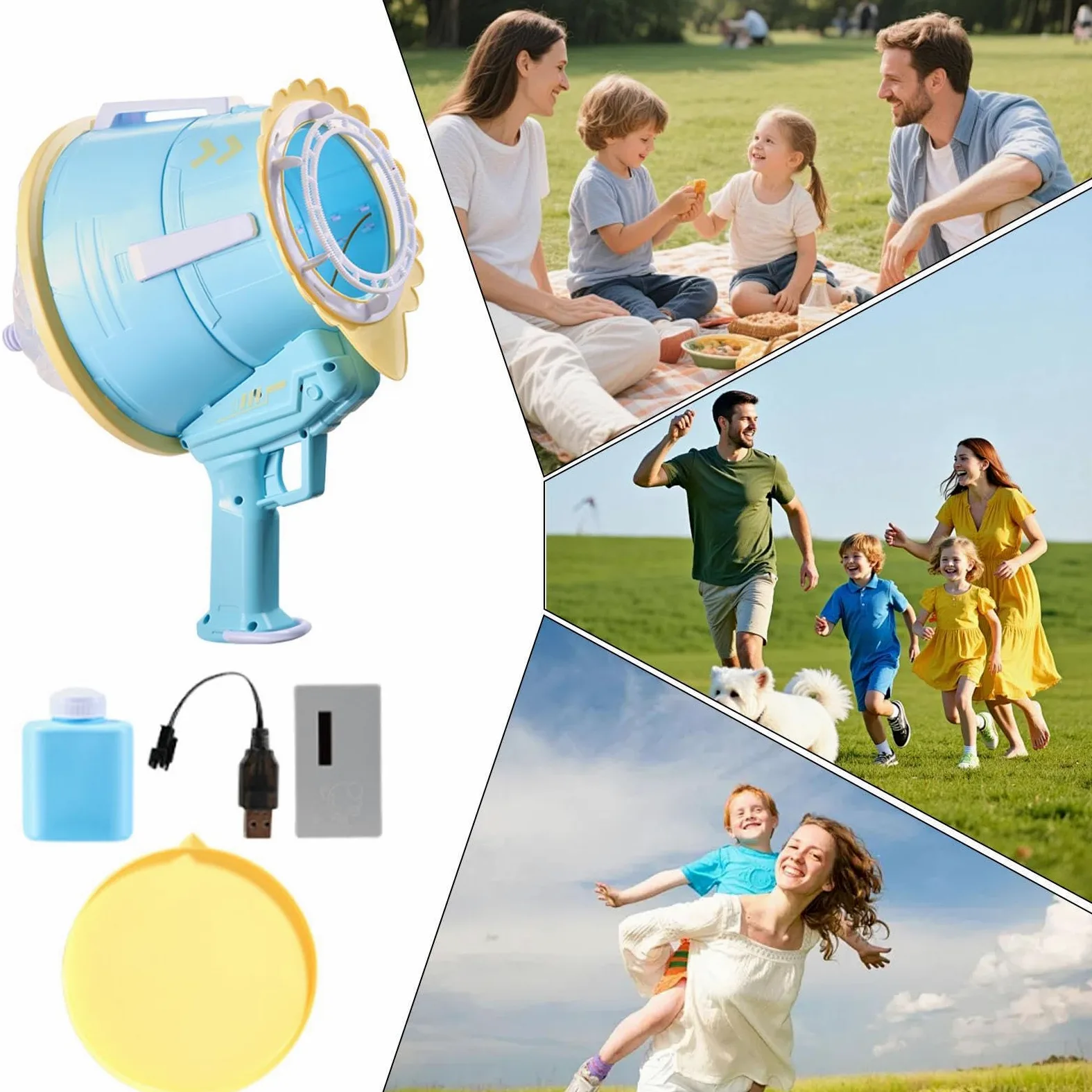 Macchina Bolle Giocattolo da Giardino Portatile | Macchina Per Bolle Da Esterno per Ragazzi Asilo Feste Vacanze Giardino Picnic Spiaggia Estivi Giochi