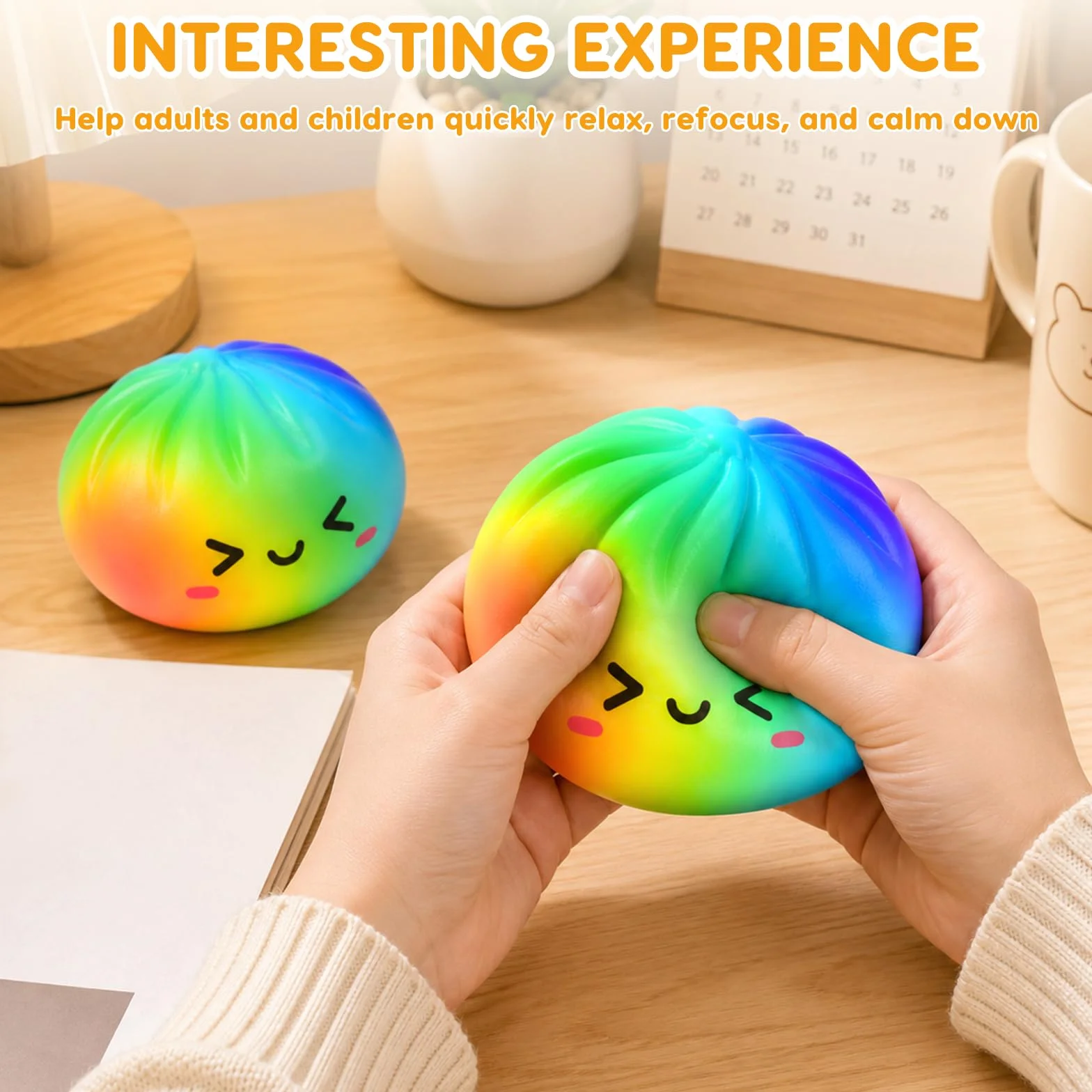 Dumpling Squishy con Vaporiera 9,5 cm, Glitter Squishy Dumpling Mystery, Giocattolo Anti-Stress Slow Rising Bao Bun Balla Antistress (Rainbow)