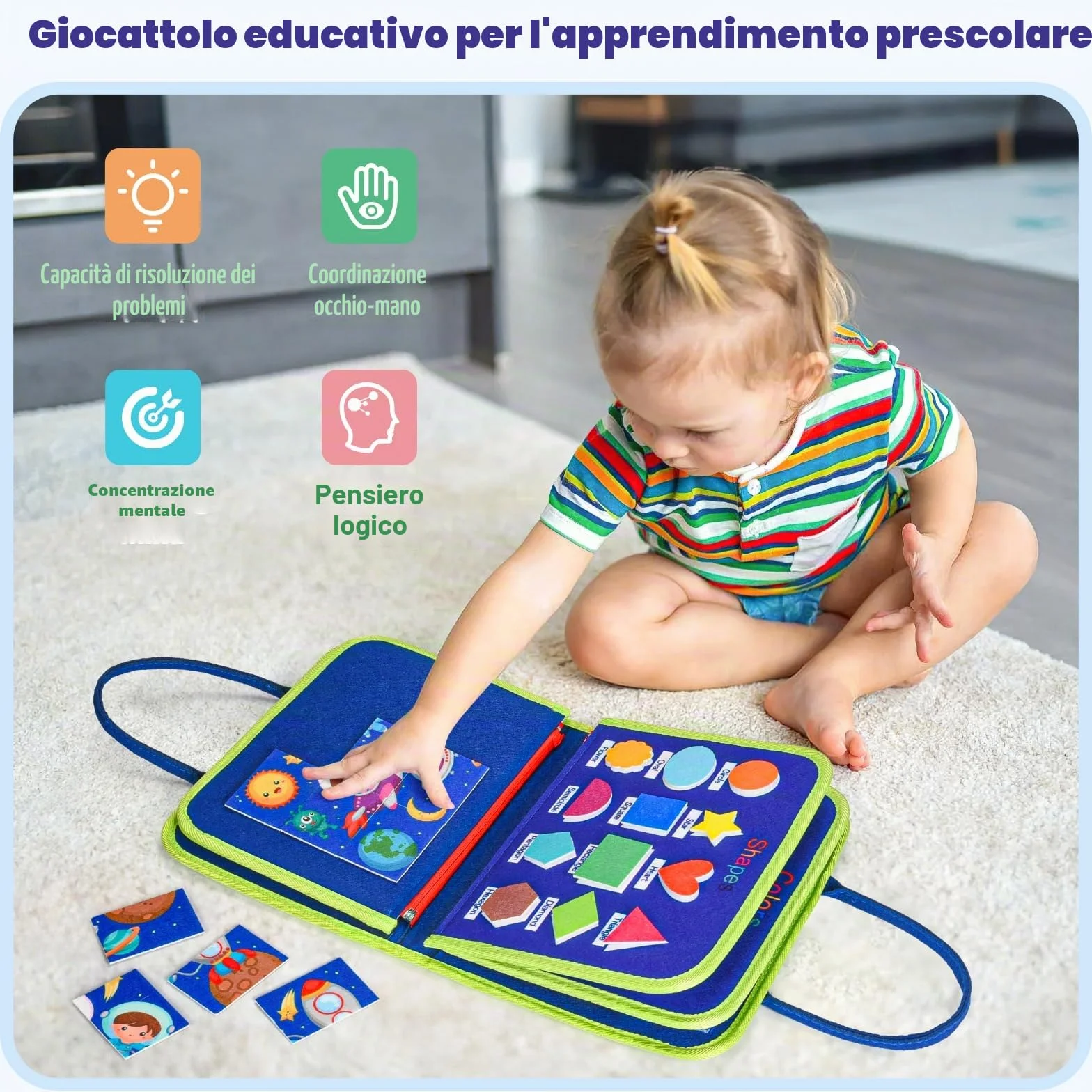 Asten Busy Board Giocattoli Montessori, Libri Busy per Bambini Piccoli, Tavola Sensoriale Libro di Attività Educative Silenziose per Bambini Piccoli, Giocattoli da Viaggio per Bambini per Aereo Auto