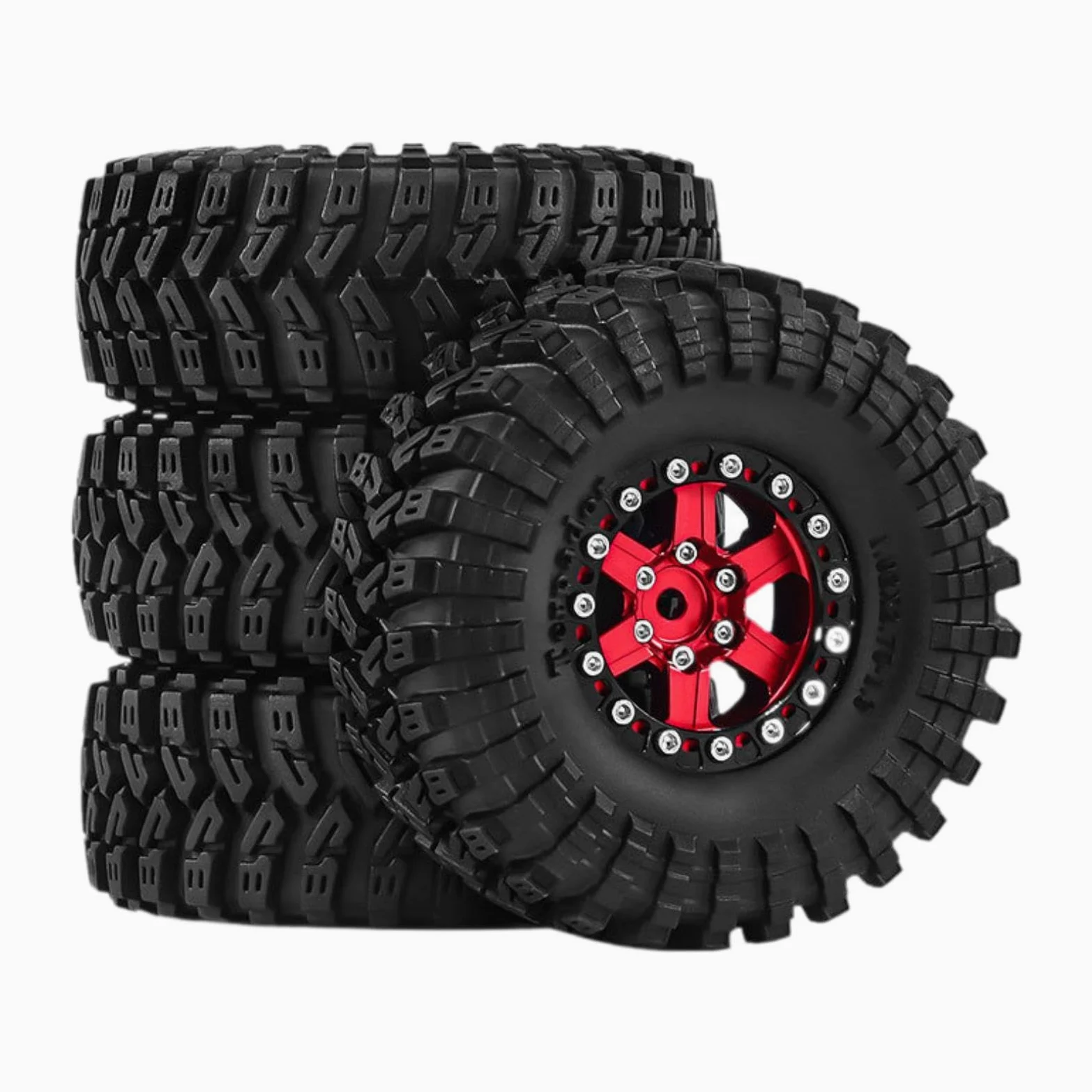 4 Pezzi Ruote Auto Giocattolo Pneumatici Parti Ricambio RC Resistenti in Alluminio Adatti per Modellismo Manutenzione Auto Radiocomandate, Rosso