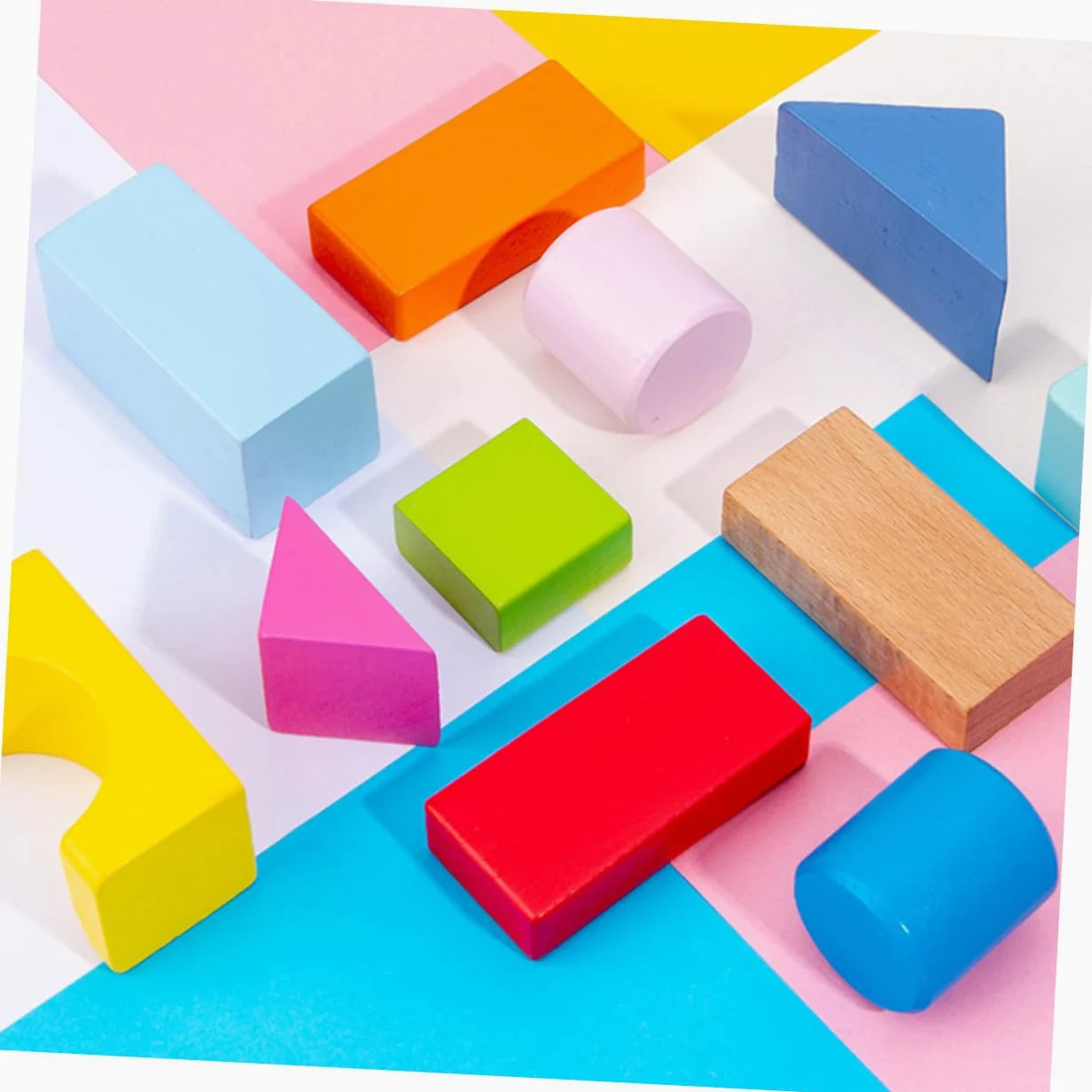 BESPORTBLE Blocchi Pezzi in 100 Costruzione Legno di Geometrici per Bambini | Gioco Educativo per Mani dei Piccoli, Superfici Tonde senza Sbavature, Texture Delicata, Immaginazione e Pensiero