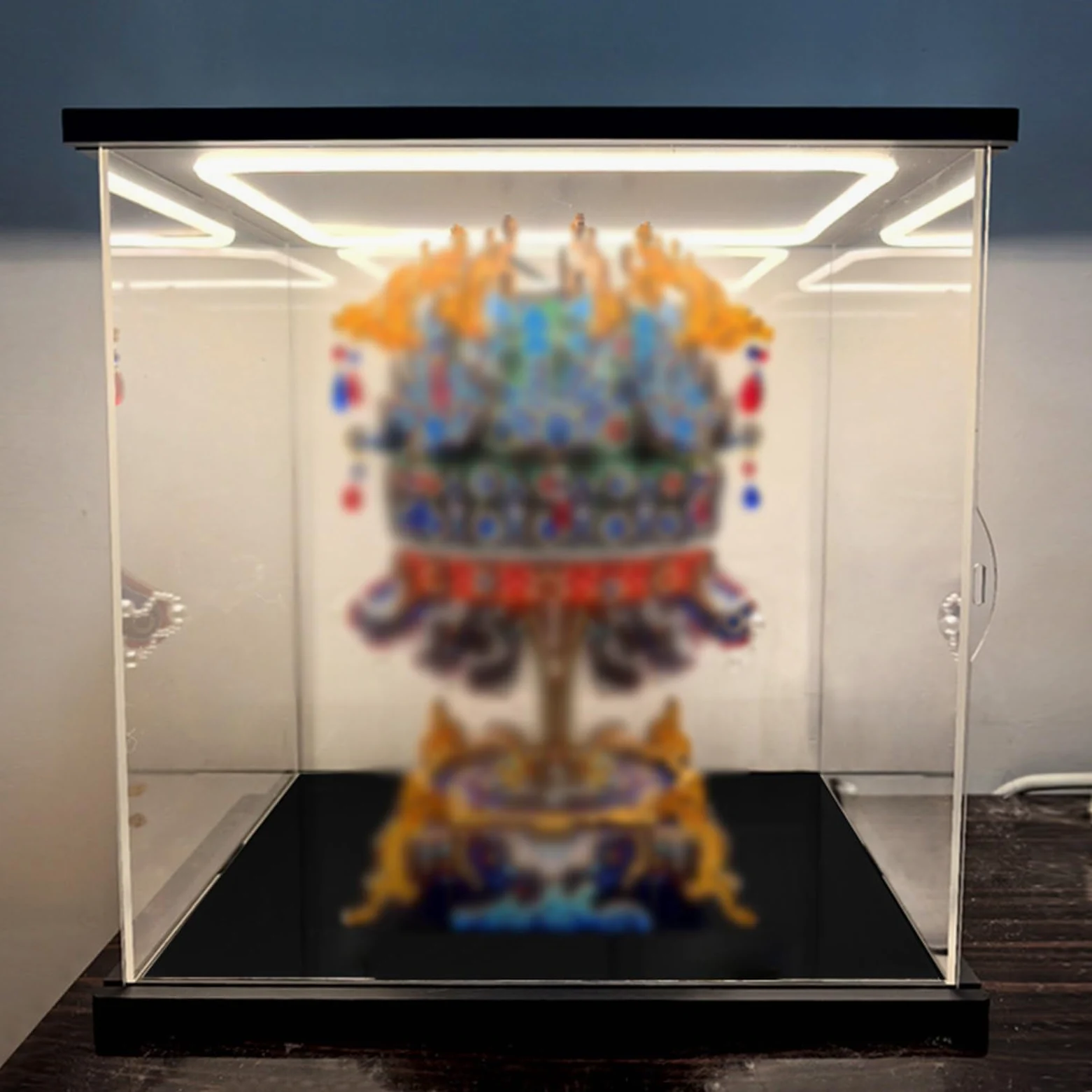 Teca Plexiglass Vetrina Espositiva in Acrilico Trasparente con Luce Superiore, Scatole Espositive Antipolvere per Oggetti da Collezione/ Figure/ Artigianato, Scatola Decorativa da Scrivania a Vista co