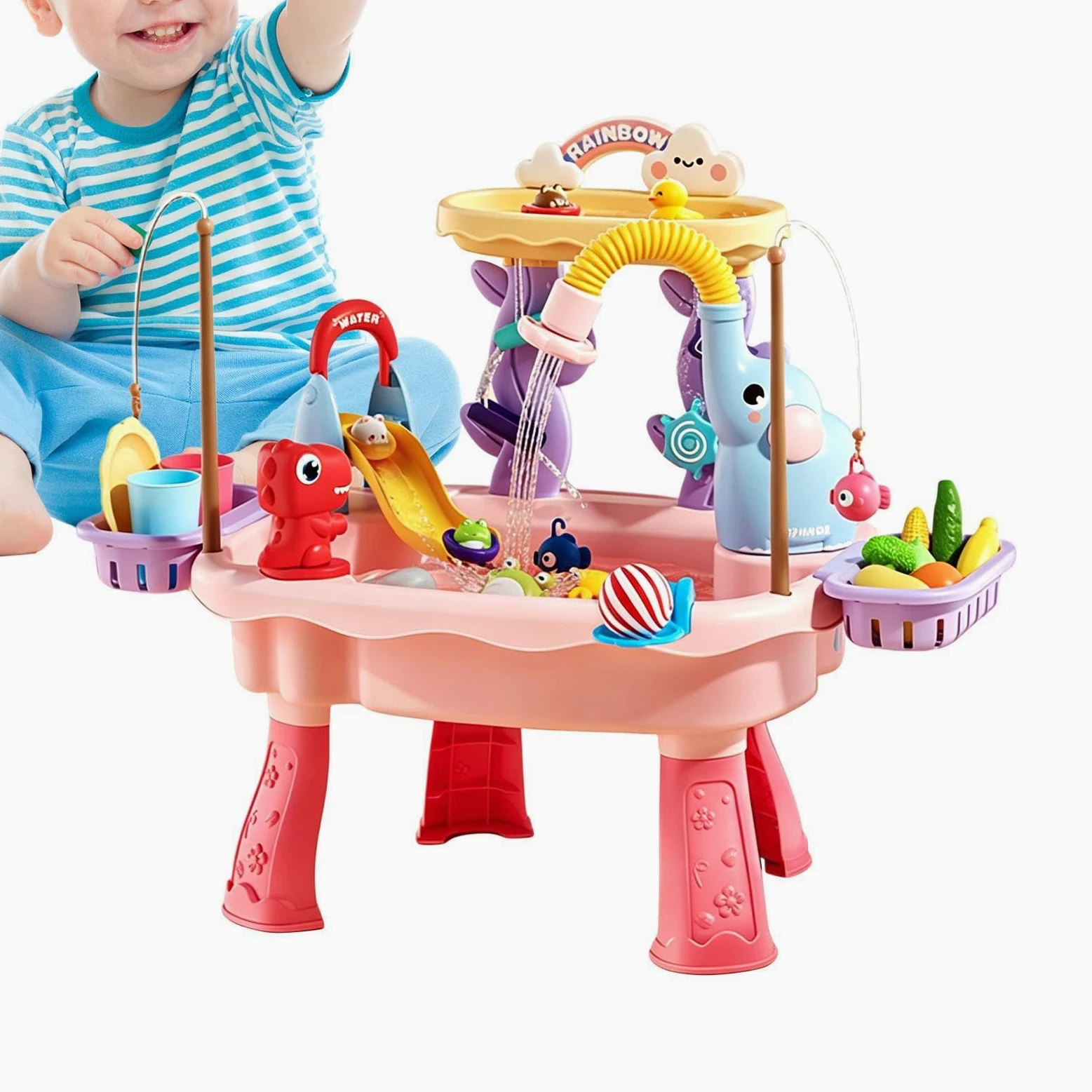 Tavolo Acquatico con di Pesca | Tavolo per Giochi d'Acqua da Esterno Per Giardino Spiaggia Asilo Scuola Materna Patio Campeggio Interni Bambini, Bambine