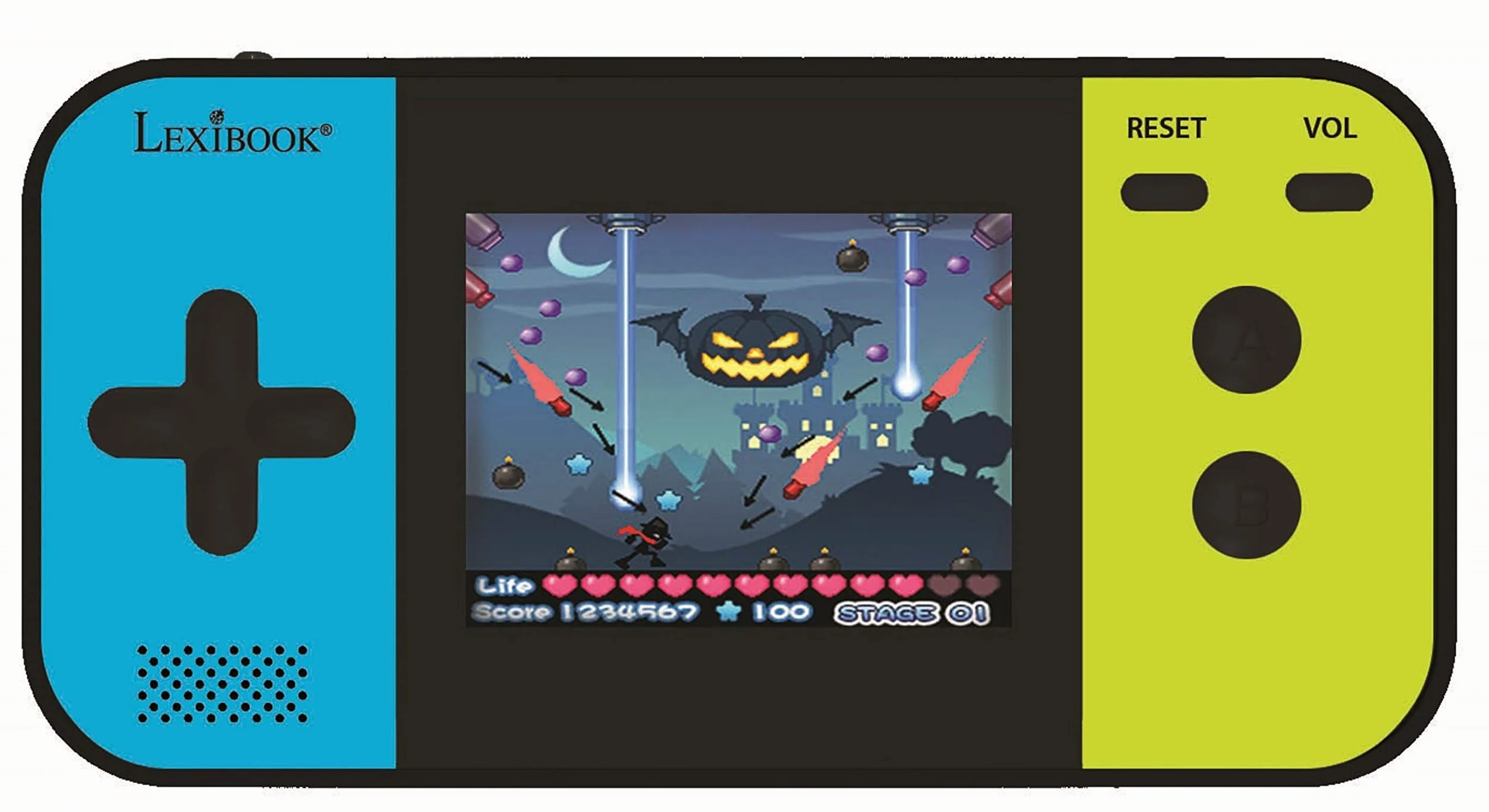 Lexibook, Cyber Arcade compatto, console di gioco portatile, 250 giochi, LCD, a batteria, videogioco per bambini, nero/blu/verde, JL2377