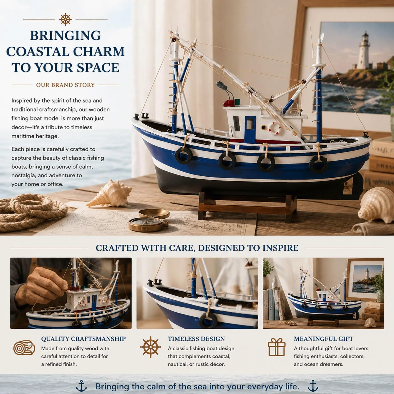 YLME Modellino di Barca da Pesca Ornamento Nautico A Forma di Nave | Realizzato A Mano Decorazioni Costiere E Marittime Per Soggiorno, Ufficio, Mensole, Regalo Per Gli Amanti Dell'oceano.