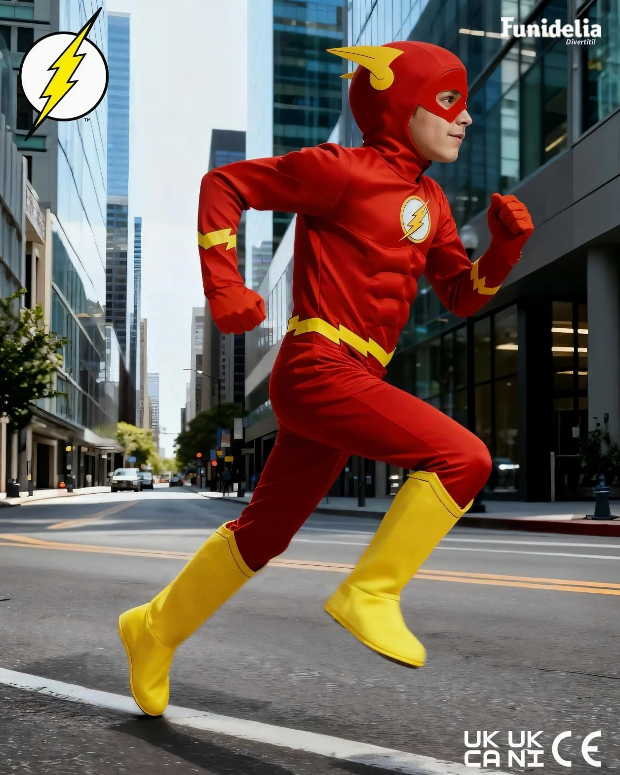 Funidelia Costume Ufficiale di Flash Deluxe per bambino, Include tuta, guanti, cappuccio con ali e copristivali, Supereroi, DC Comics - Tenuta per bambini per Carnevale e Halloween - Taglia 5-6 anni