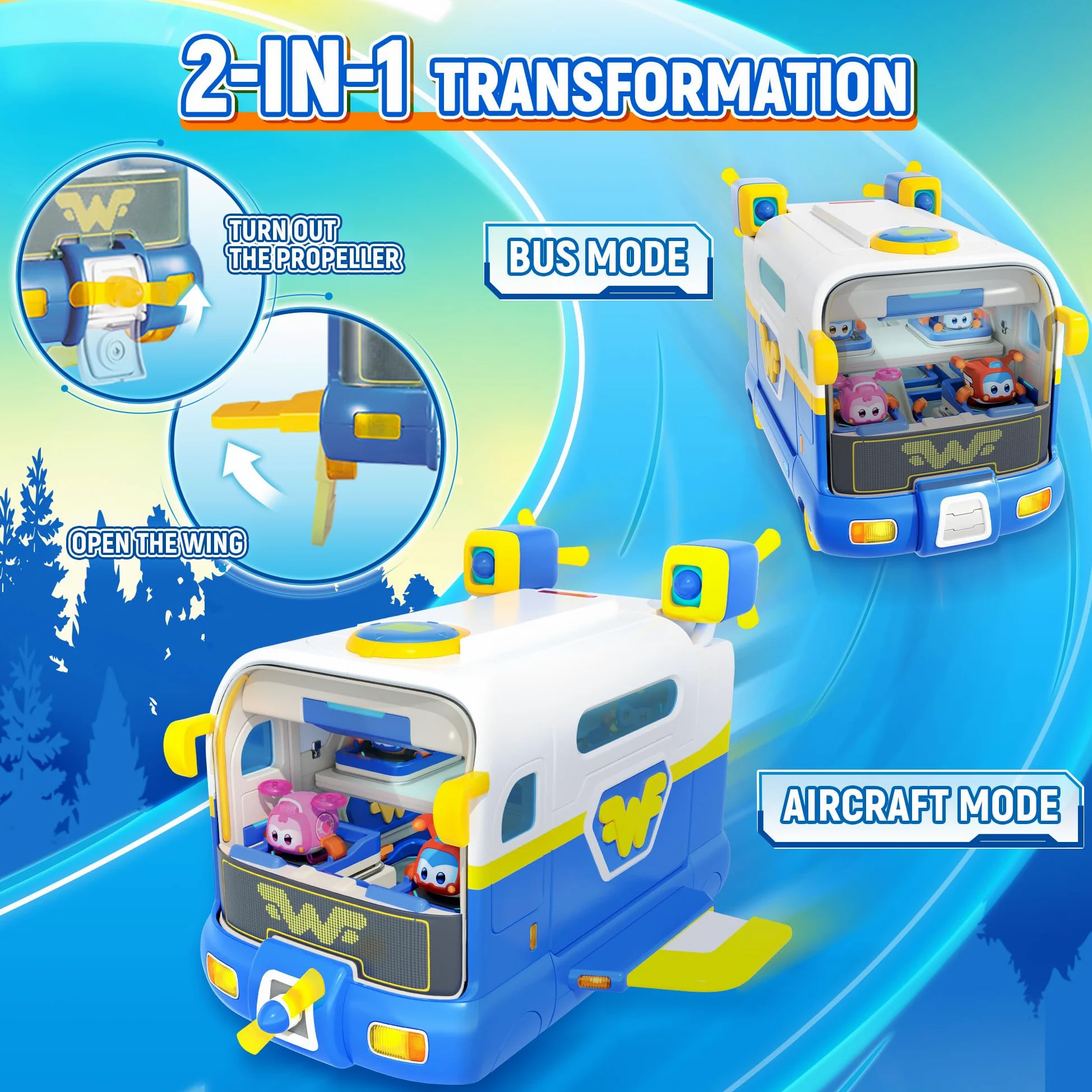 Super Wings 2-in-1 Super Pets Mini Base con Super Pet Jett & Dizzy, Aereo Giocattolo per Bambini 3 4 5 6 7 8 Anni Ragazzo Ragazza
