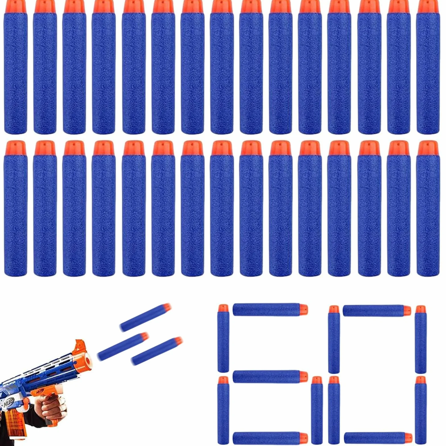 60 Pezzi Nerf Pistola Dardi In Schiuma Elite A Punta Piatta, Accessori Per La Serie Nerf N-Strike, Per Bambini, Esterni E Famiglia