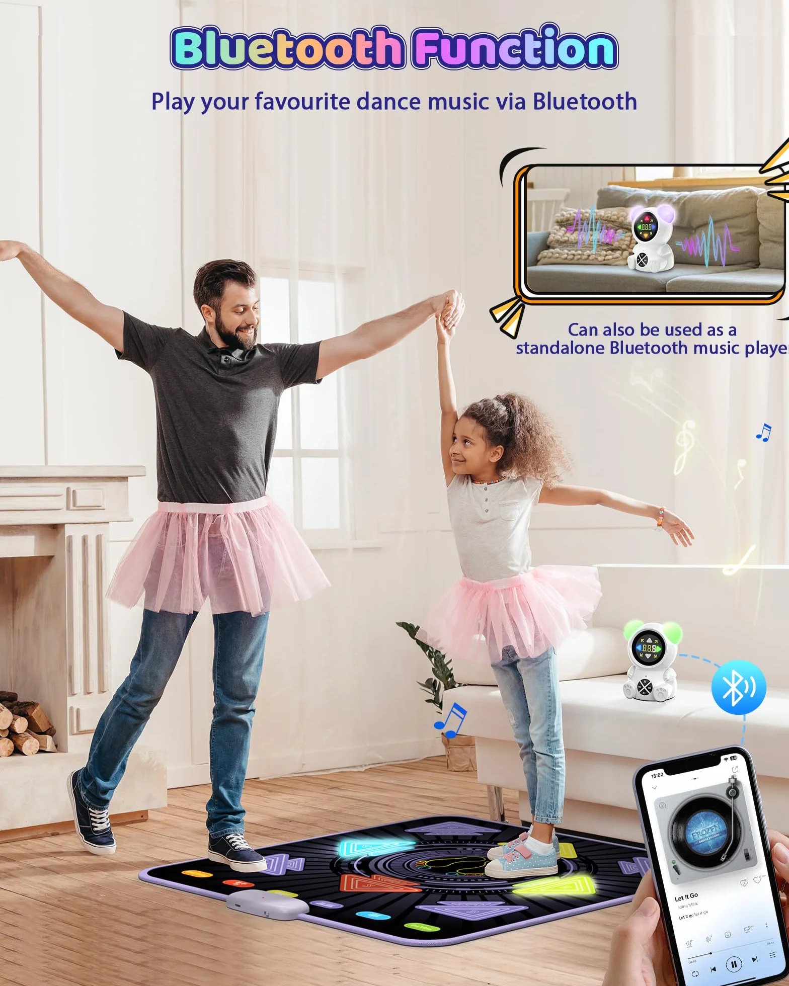 Tappetino da Ballo Ricaricabile per Bambini con Bluetooth e 5 Modalità, Regalo 3-12 Anni