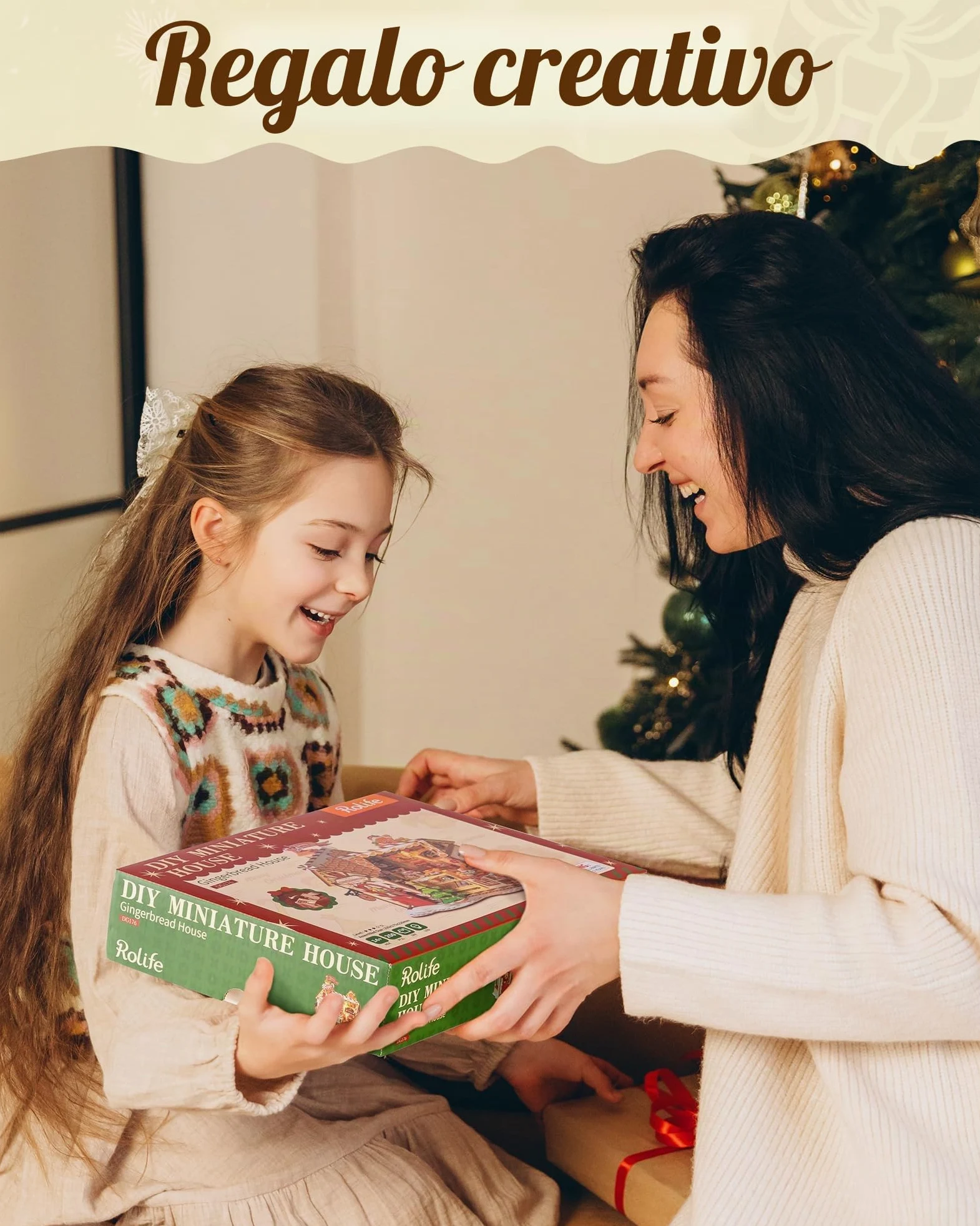Rolife Casa delle Bambole di Natale Casetta Pan di Zenzero Kit Miniatura Fai-da-te Modello in Legno Decorazione Natalizia Regalo Creativo per Adulti e Ragazzi