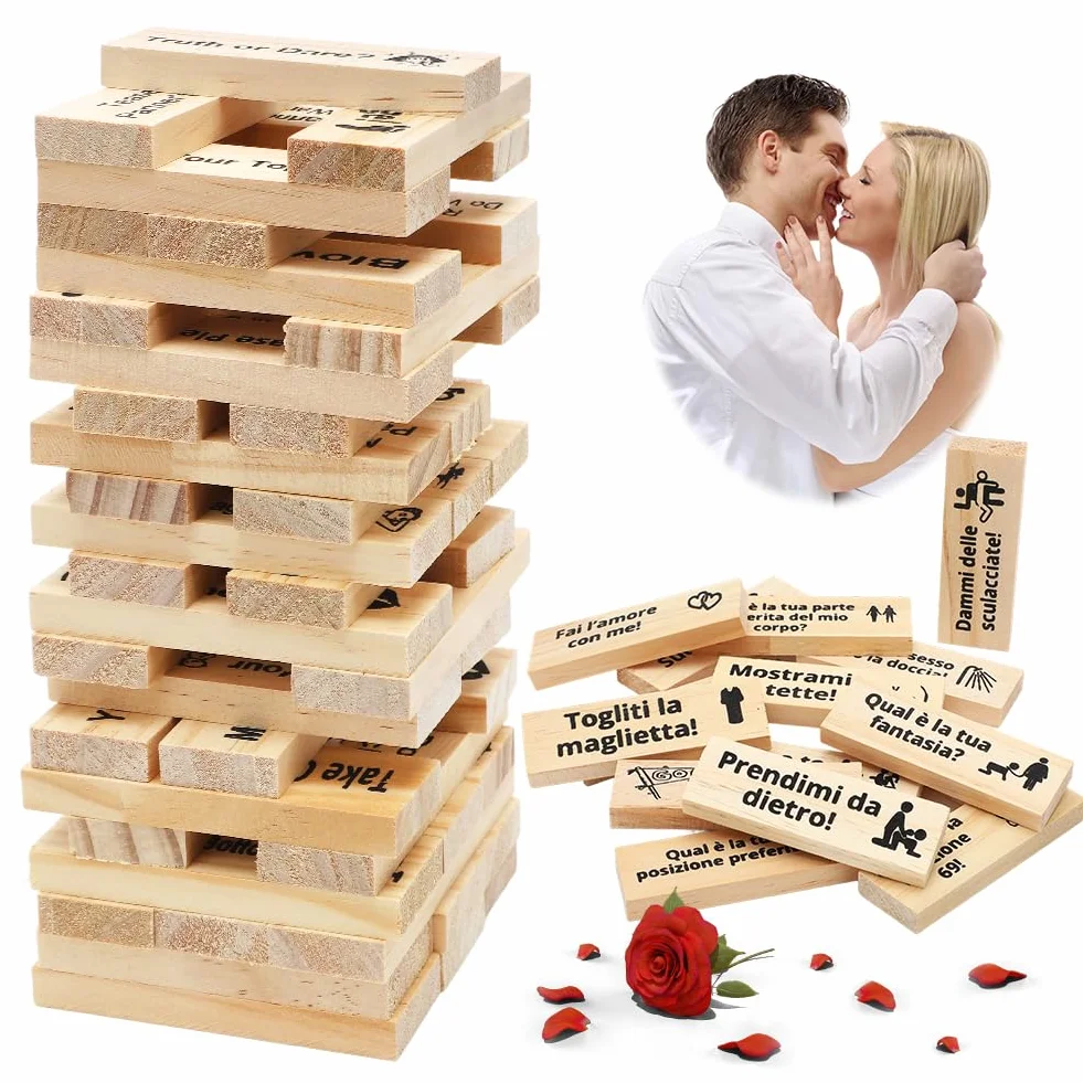 DASIAUTOEM Giochi di Torre della Lussuria, 48 Pezzi Gioco Super Naughty Block Tower, Torre a Blocchi di Coppia Tumbling Lmpilamento in Legno, Regali per Appuntamenti di Coppie Adulte