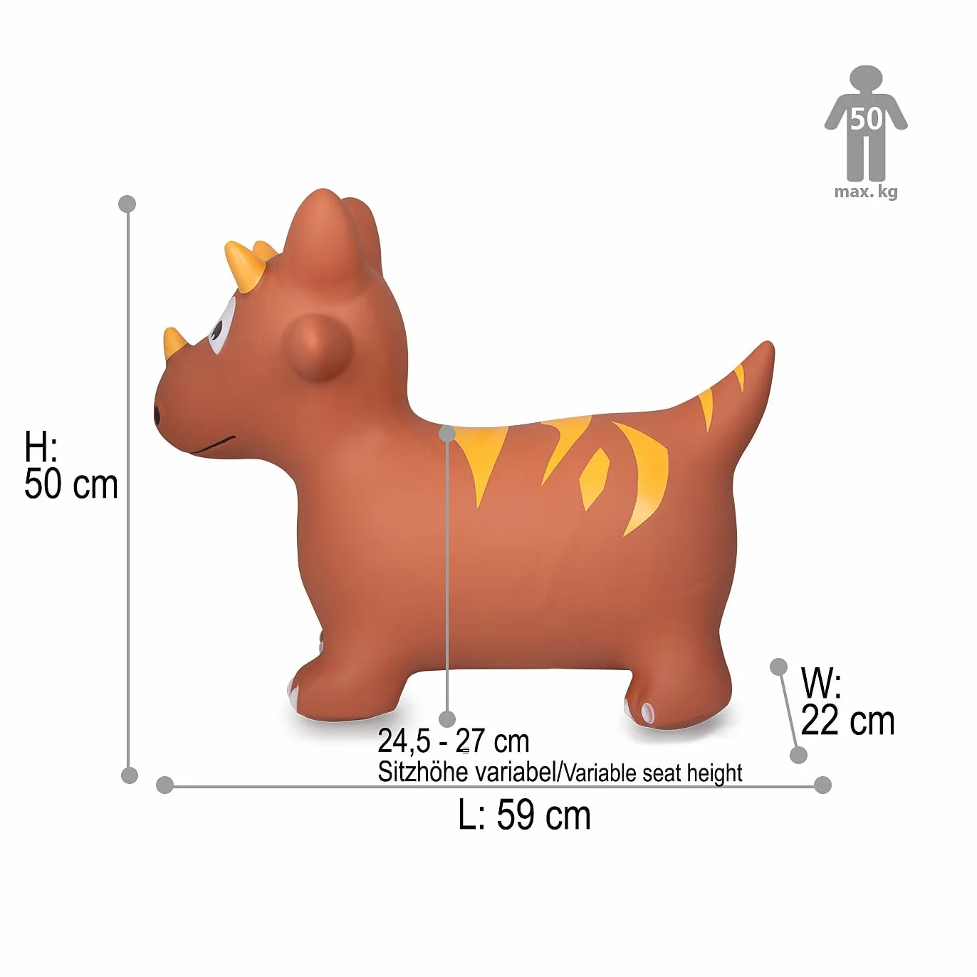 JAMARA 460591 Dino HoppyDoo - Giocattolo per bambini, giocattolo per bambini, per interni ed esterni, regalo per bambini, giocattolo da giardino, rimbalzo, facile da pulire, senza BPA, con pompa