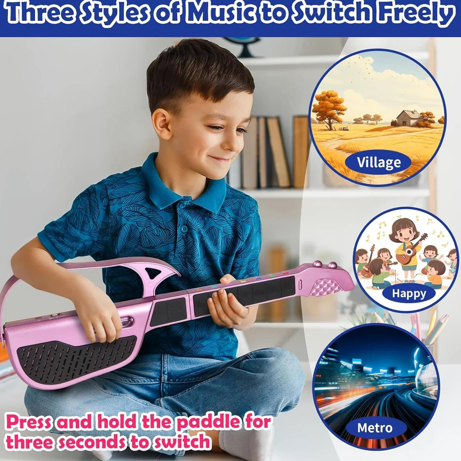 Chitarra Giocattolo Chitarra Senza Corde per Infanti | Strumento Musicale Pieghevole per Principianti Viaggio Educazione Musicale Festa Famiglia Scuola