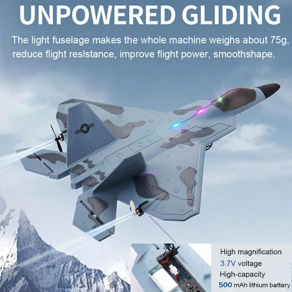 Aereo RC F22 Raptor Modello 2CH LED RTF P530 RC Jet per Adulti All'aperto 2.4GHZ RC Aliante con 2 Batterie
