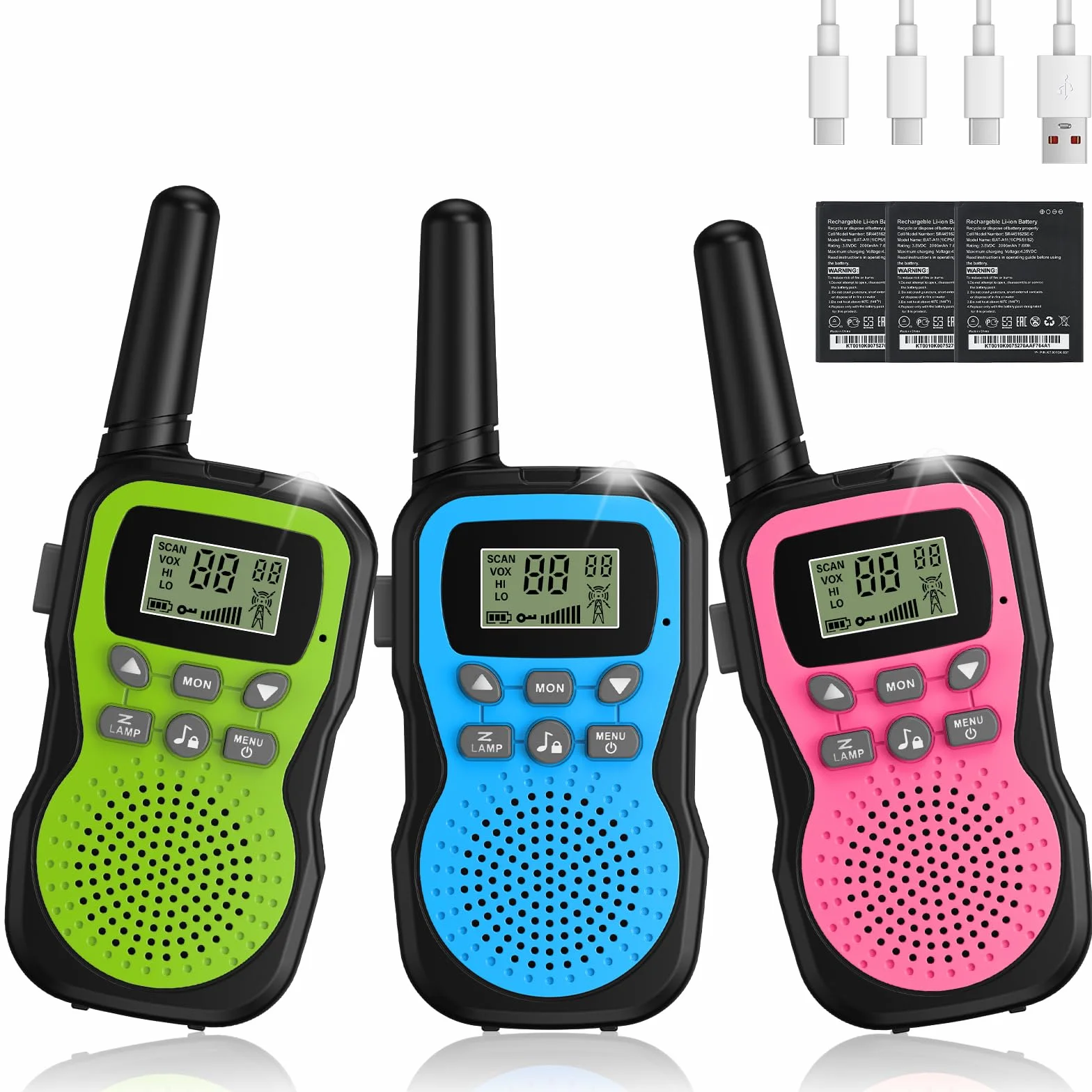 Apkezel Walkie Talkie Bambini 3 Pezzi Ricaricabili 1000 mAh 3km con Torcia VOX