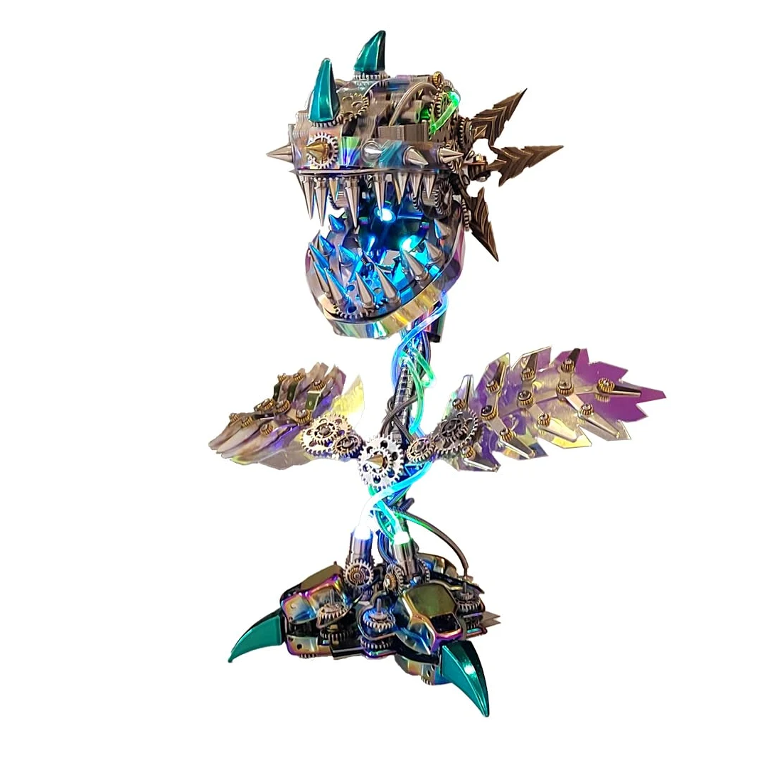 Puzzle 3D in metallo Piranha pianta fiore per adulti, kit modello di assemblaggio di piante steampunk, 770 pezzi + puzzle 3D meccanici fai da te, difficoltà media da montare