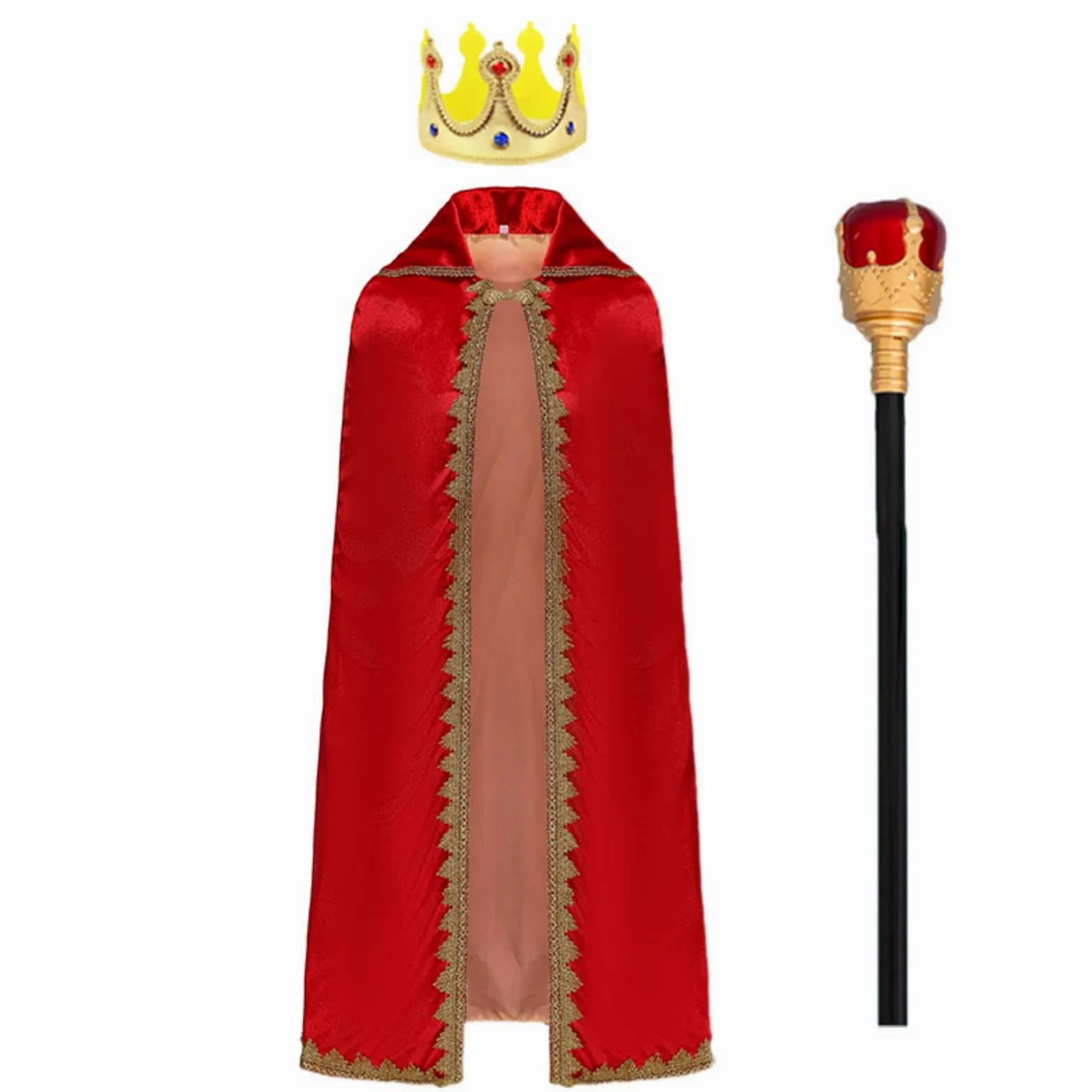 Mantello Bambini Spettacolo Mantello Costume Cappa Coroncina Regale con Bordi Dorati in Poliestere Leggero Apertura Frontale Collo Alto Adatto per