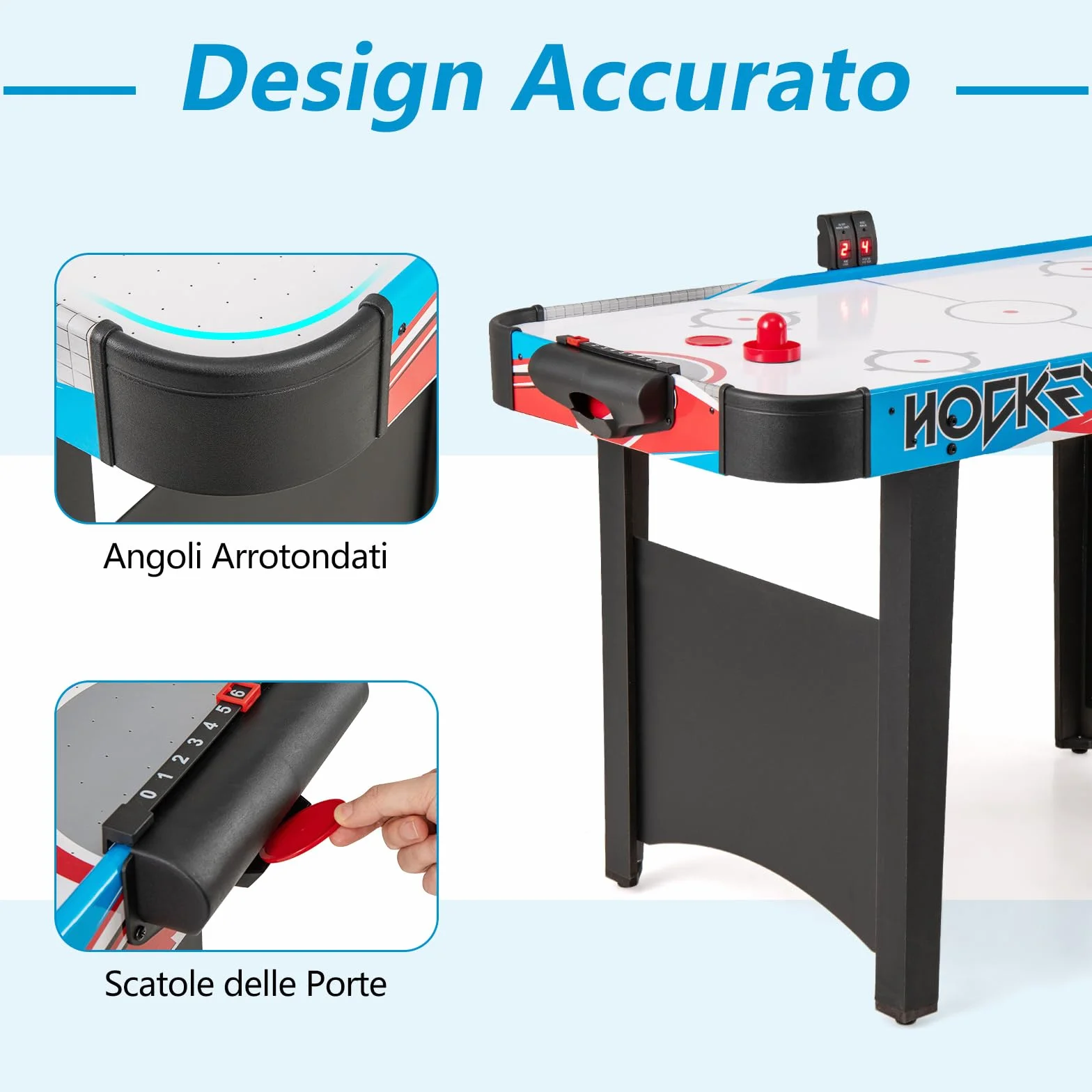 COSTWAY Tavolo da Air Hockey, con Tabellone Segnapunti LED e Motore 12V, Tavolo da Hockey ad Aria con 2 Dischi e 2 Spintori, 122 x 61 x 76 cm
