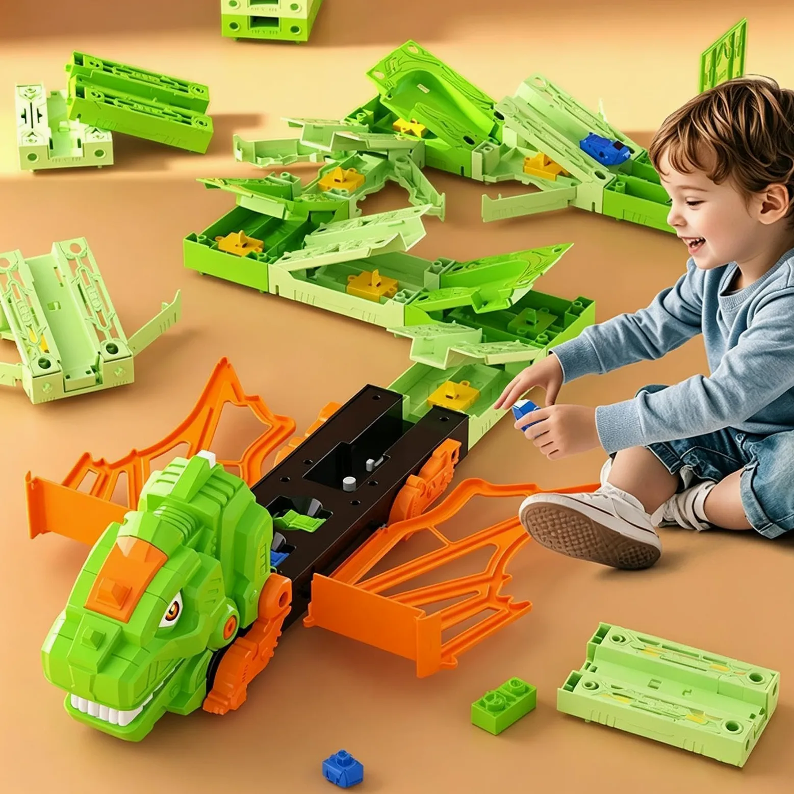 Pista Dinosauri Giocattoli Interattivo Flessibile DIY Educativo | Pista Da Corsa Dinosauri Giocattolo Per Bambini, Da Interno, Giardino, Casa, Regalo Di Compleanno E Viaggio
