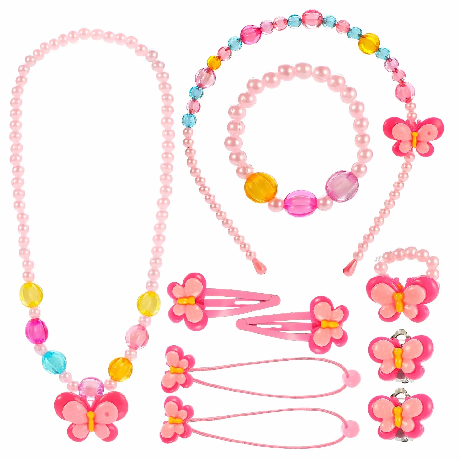 Hifot Gioielli per Bambini Ragazzine Collana Braccialetto Squillare Orecchini a Clip Forcine per Capelli