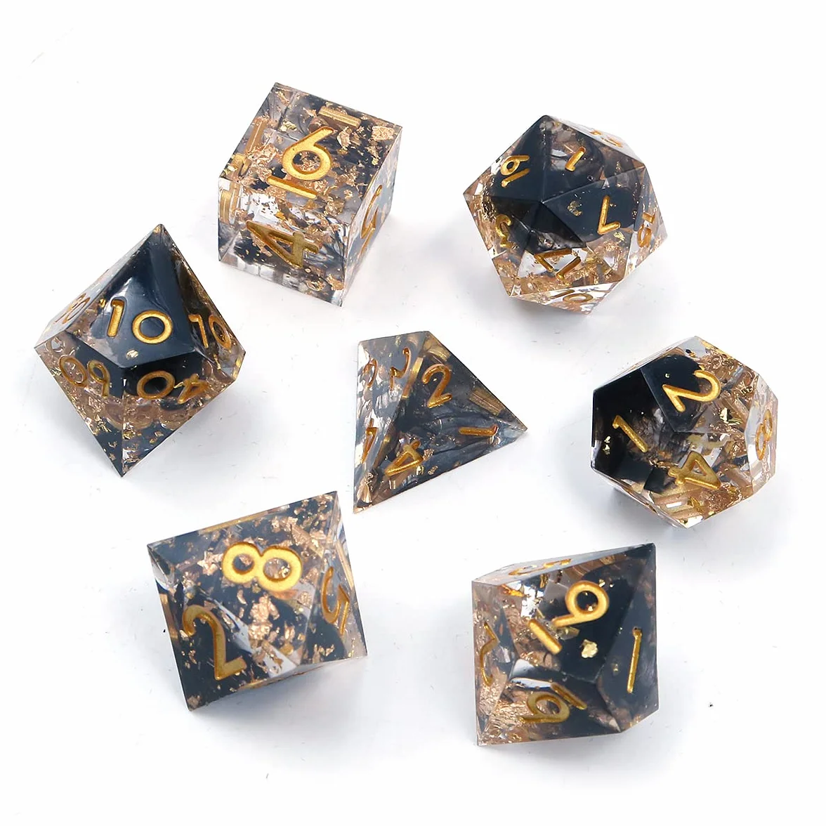 Set di Dadi DND DollaTek in Resina di Lusso Trasparenti - D4 D6 D8 D10 D12 D20 - Nero Trasparente