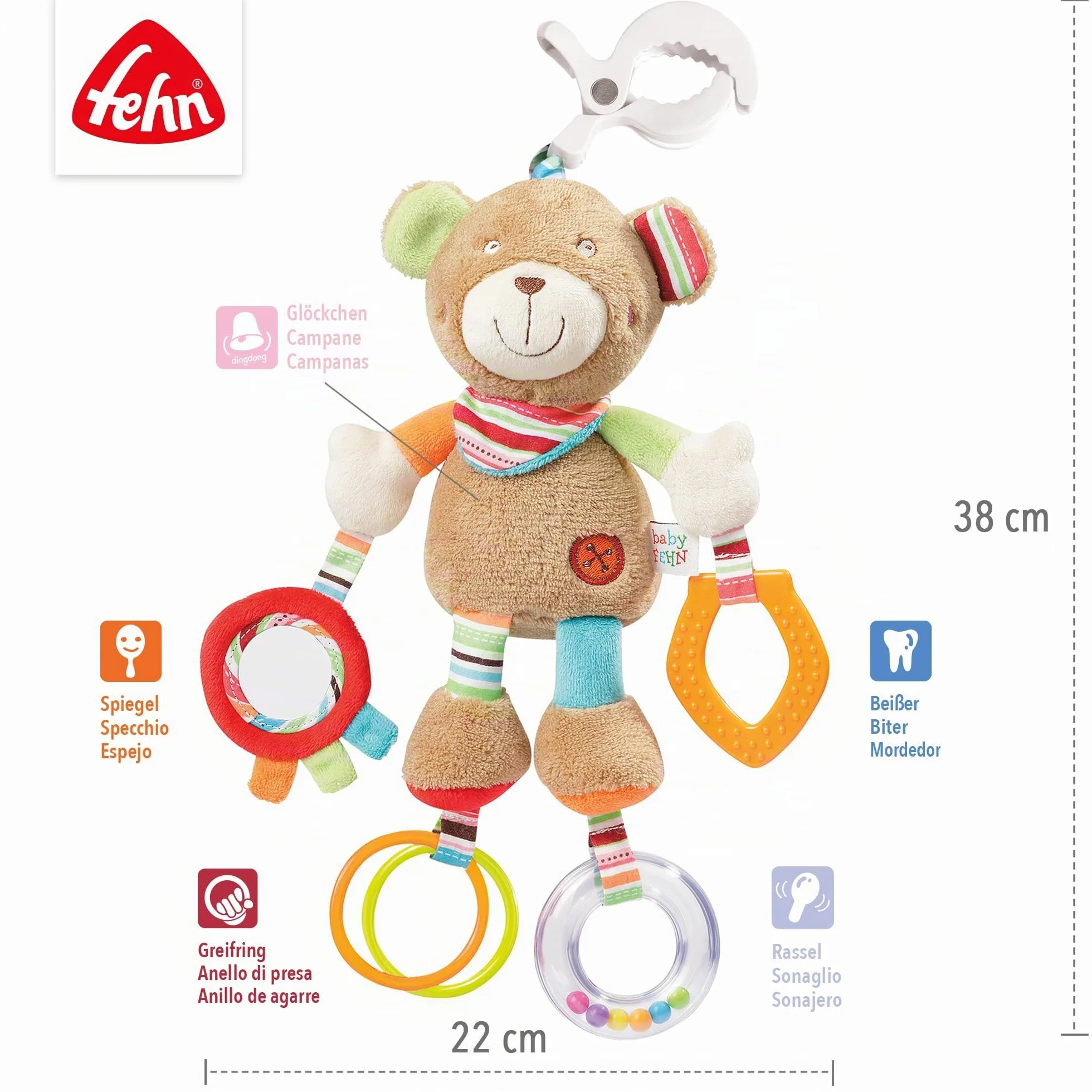 Fehn Attività orso Giocattoli motori per passeggini neonati 0+ mesi