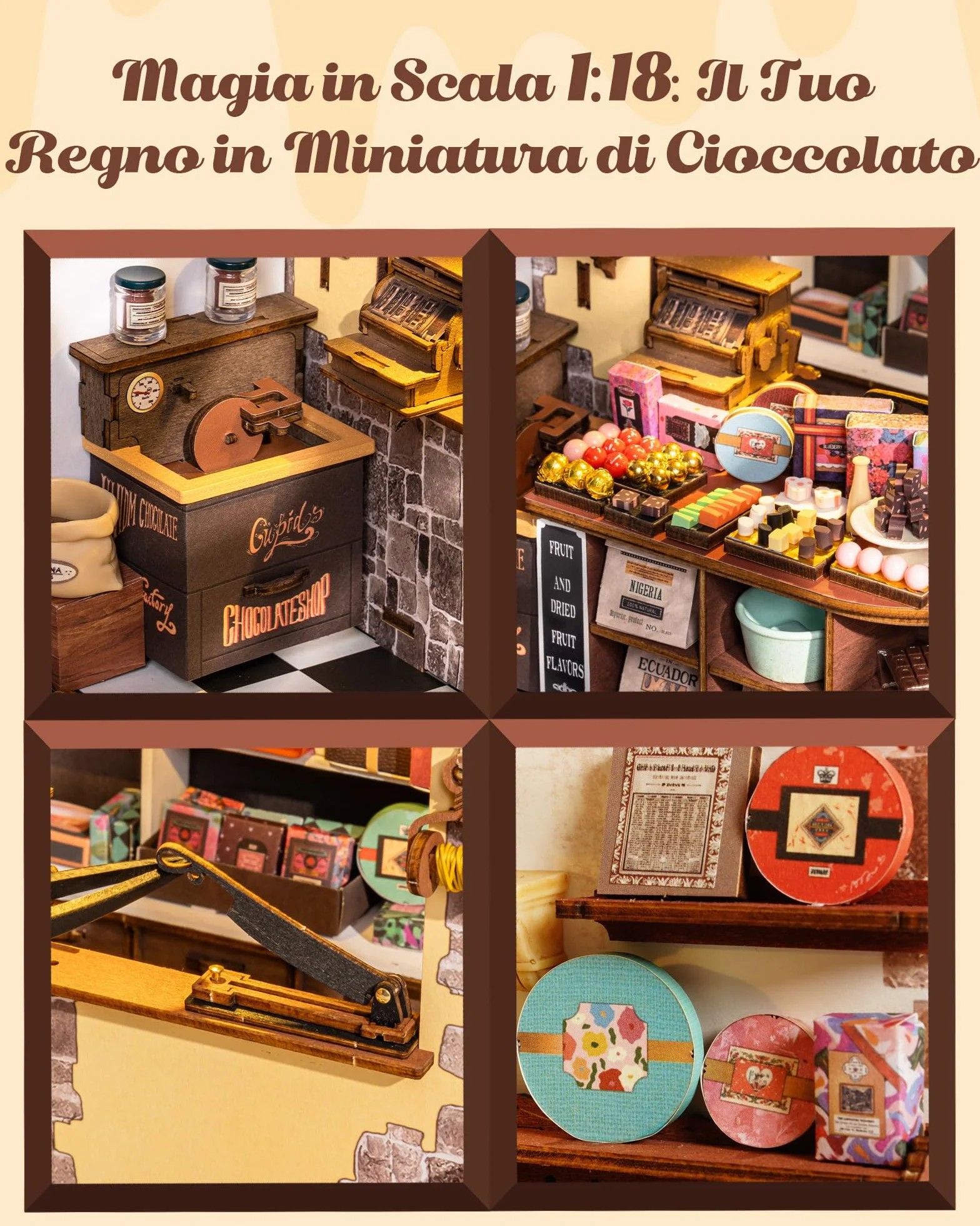Rolife Miniature Casa Cioccolateria di Henry, 330 pezzi Kit Casa in Miniatura DIY, Modellismo da Costruire Adulti Casa delle Bambole in Legno Puzzle 3D per Adolescenti Nessun collante necessario