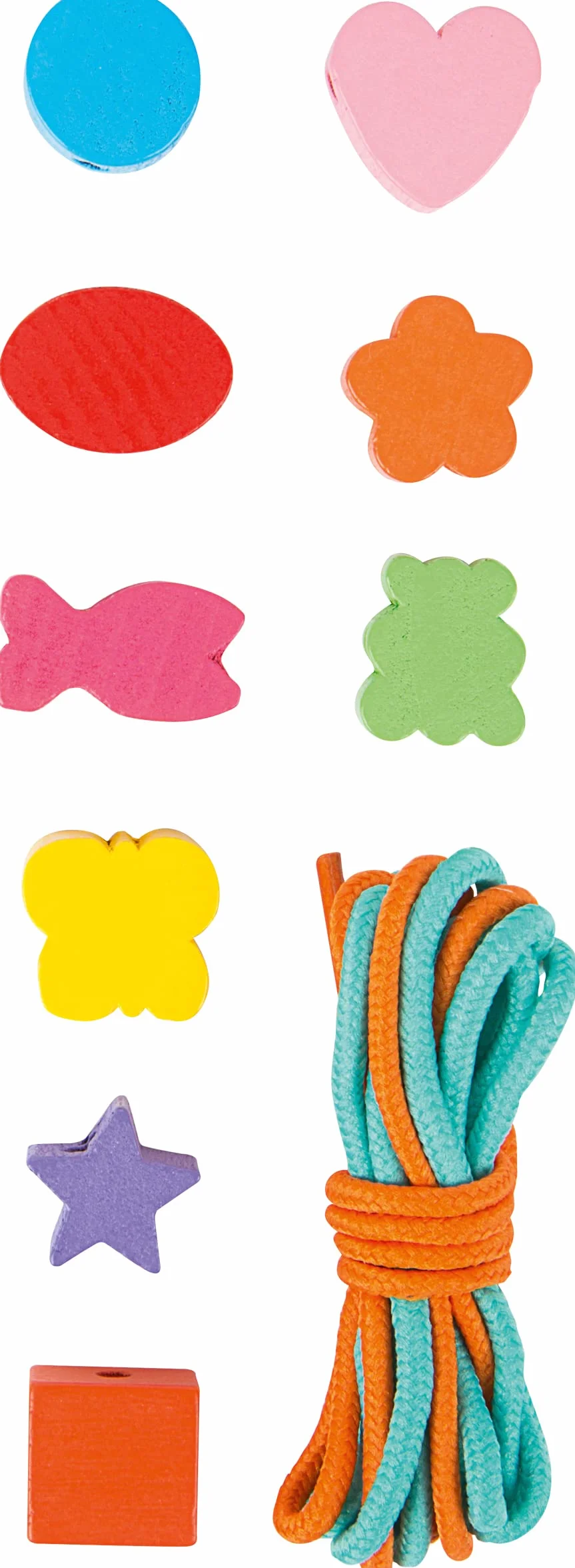7594 Inserto creativo small foot, con perline di legno in molti colori e forme, nastri inclusi, a partire da 3 anni.