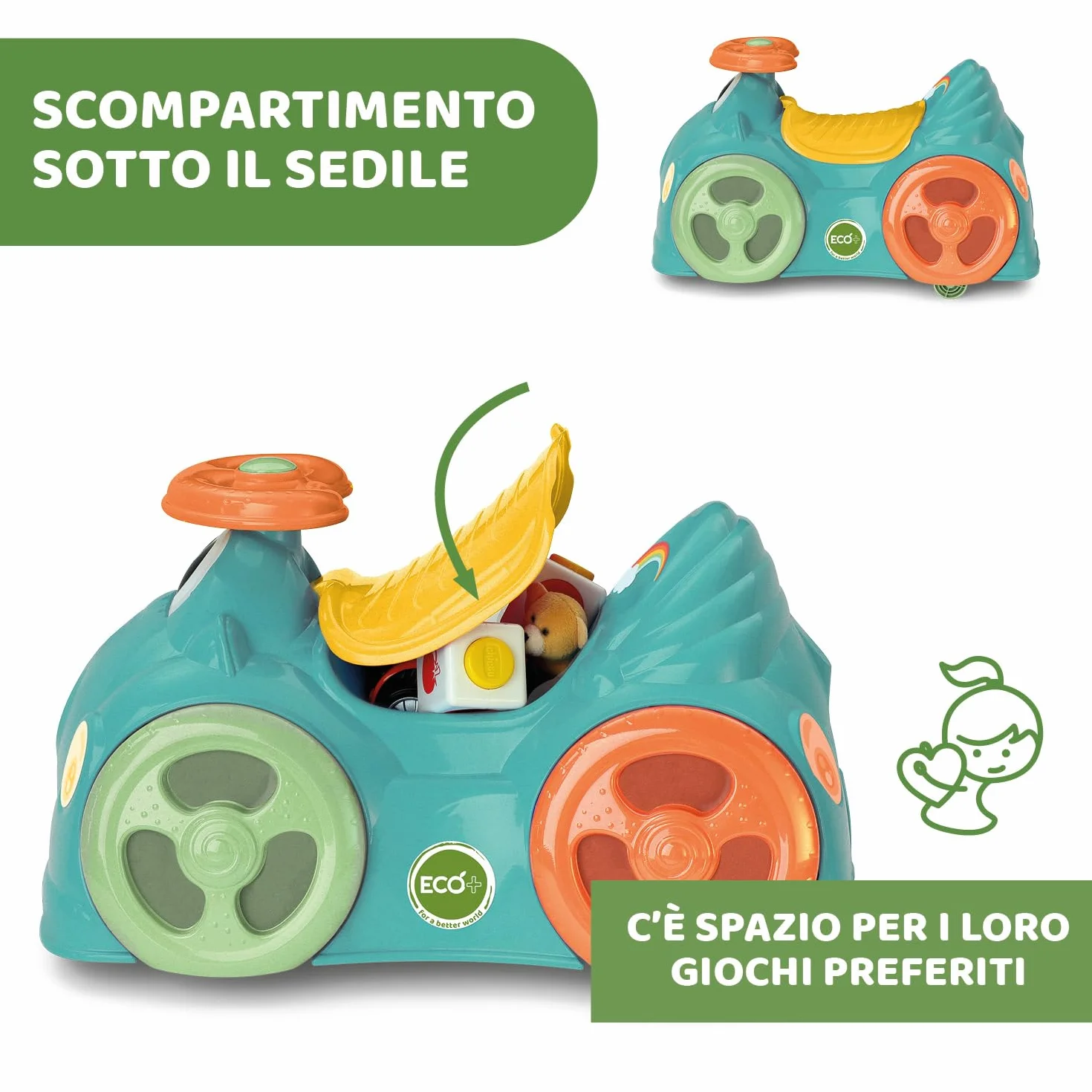 Chicco All Around Eco+ Acquamarina Macchina Cavalcabile per Bambini Plastica